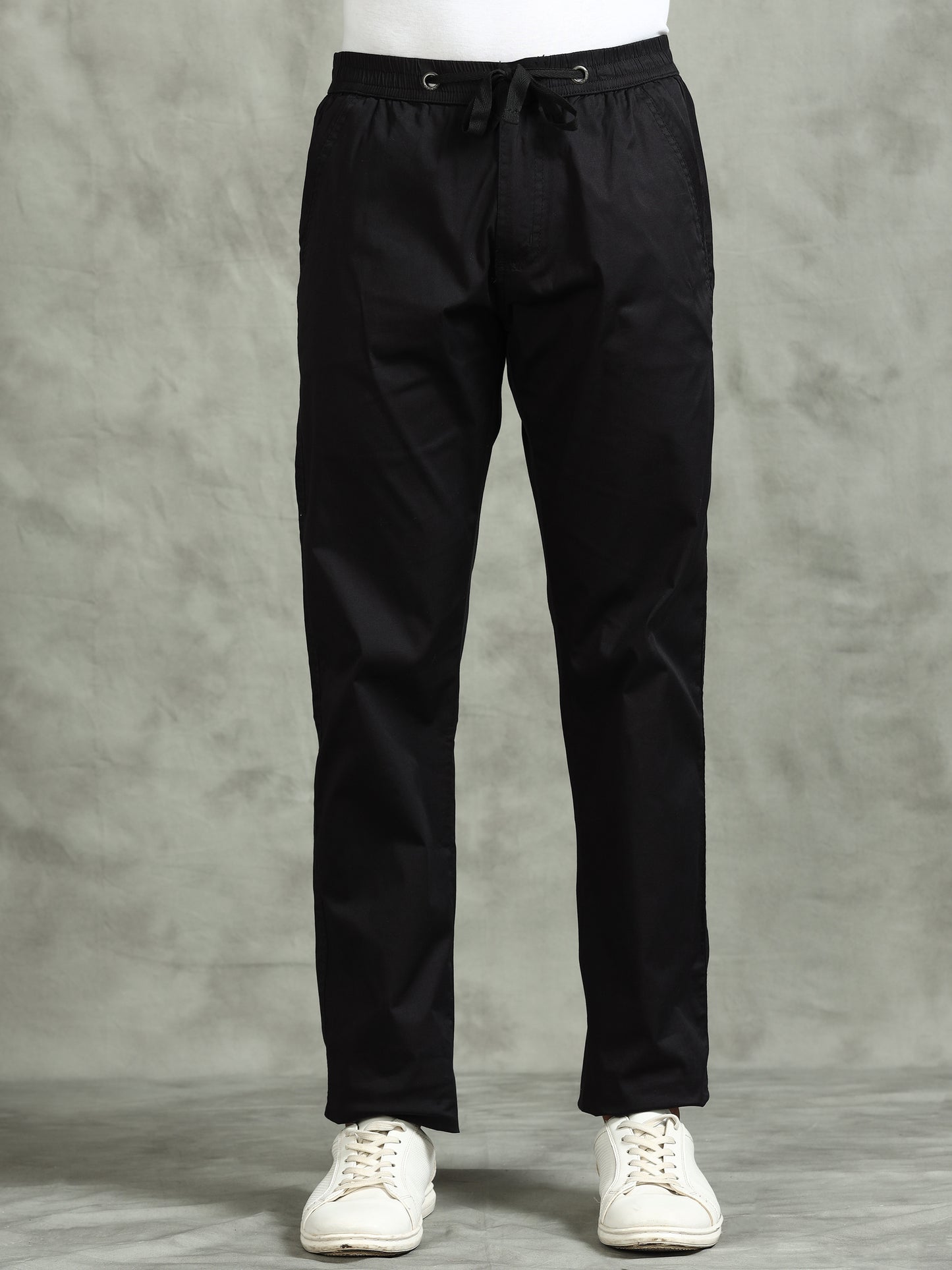 Elasticated Waist Zip Pocket Stretchable Black Lounge Pants