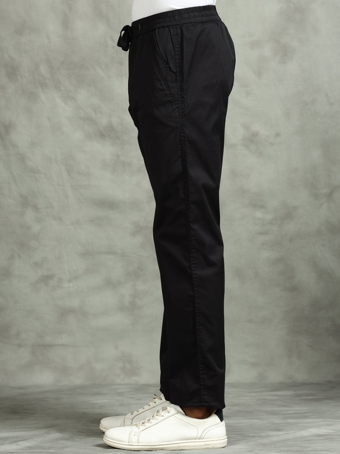 Elasticated Waist Zip Pocket Stretchable Black Lounge Pants
