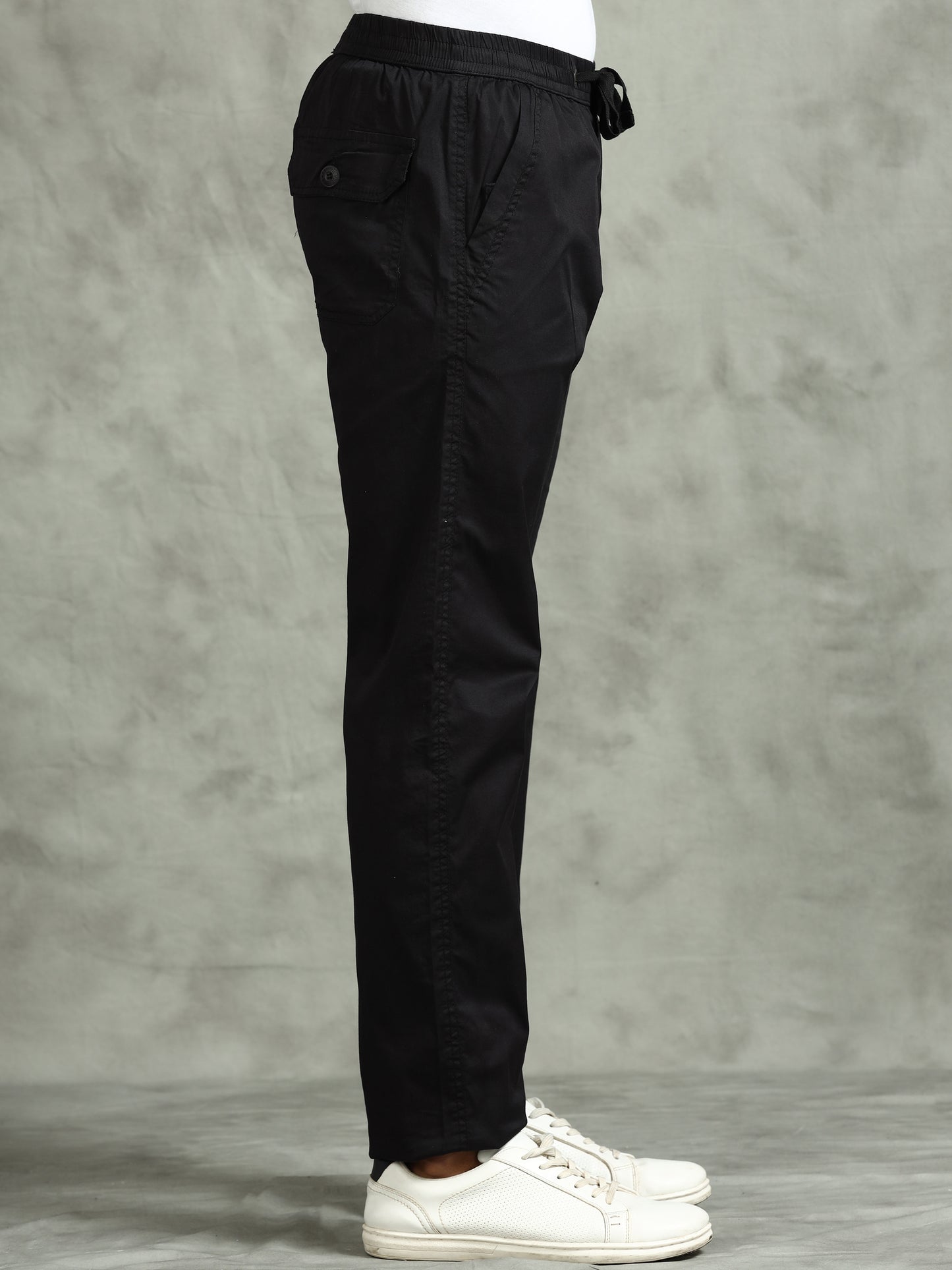Elasticated Waist Zip Pocket Stretchable Black Lounge Pants