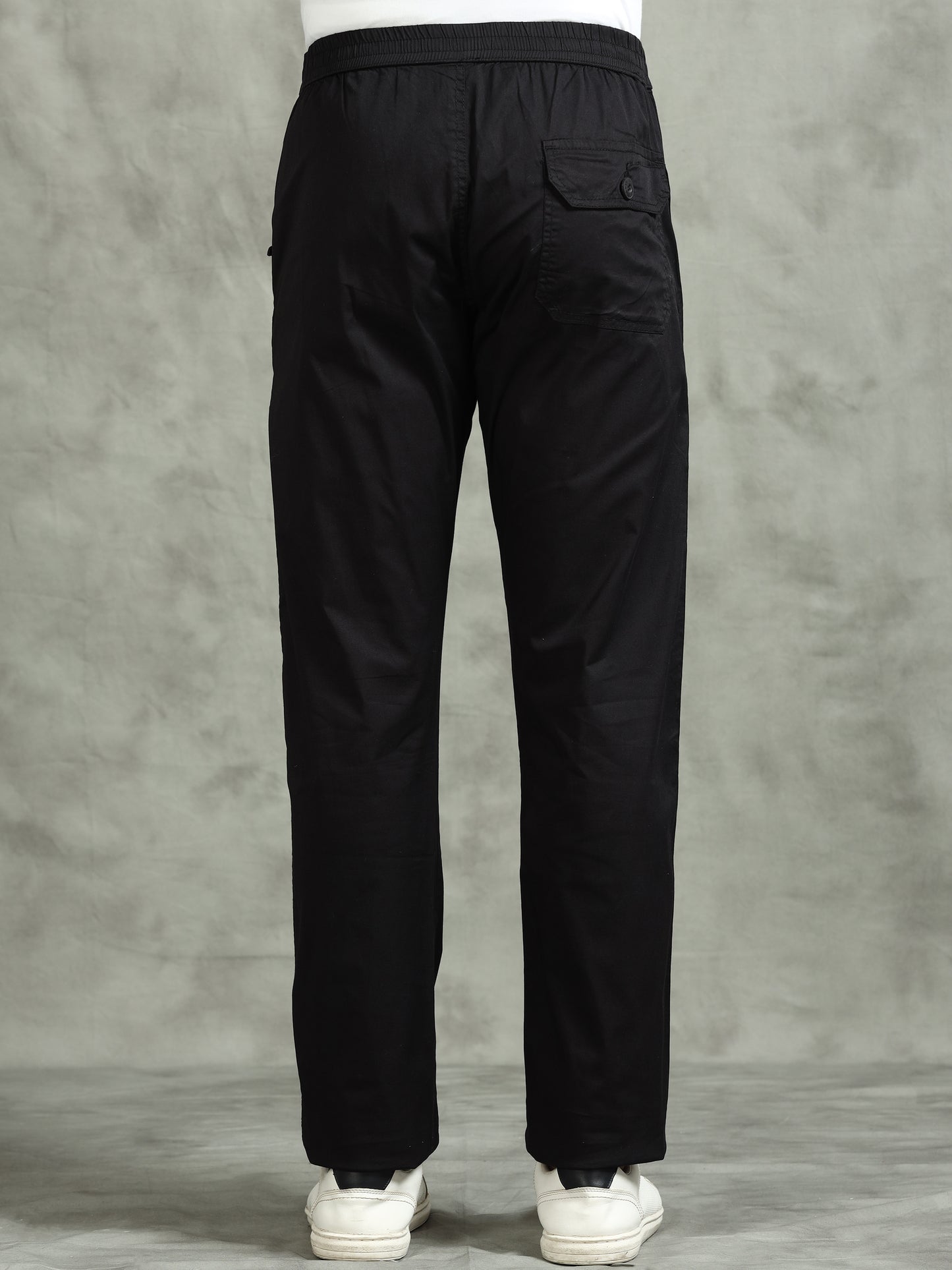 Elasticated Waist Zip Pocket Stretchable Black Lounge Pants