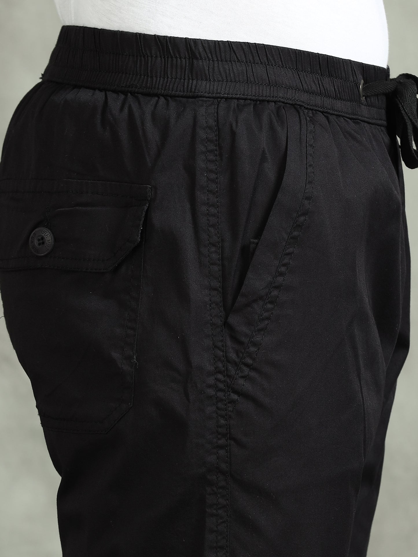 Elasticated Waist Zip Pocket Stretchable Black Lounge Pants