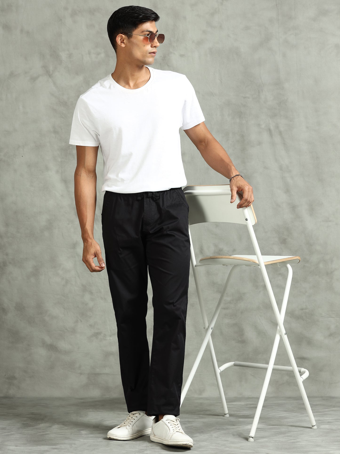 Elasticated Waist Zip Pocket Stretchable Black Lounge Pants