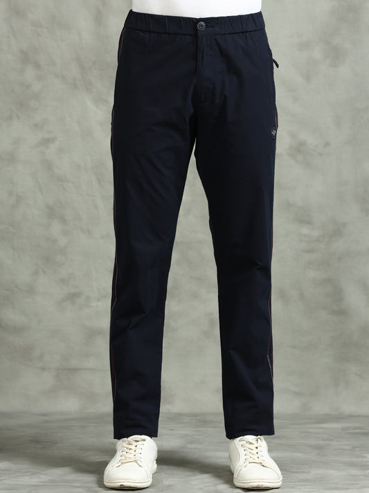 Elasticated Waist Zip Pocket Navy Lounge Pants With Side Tape