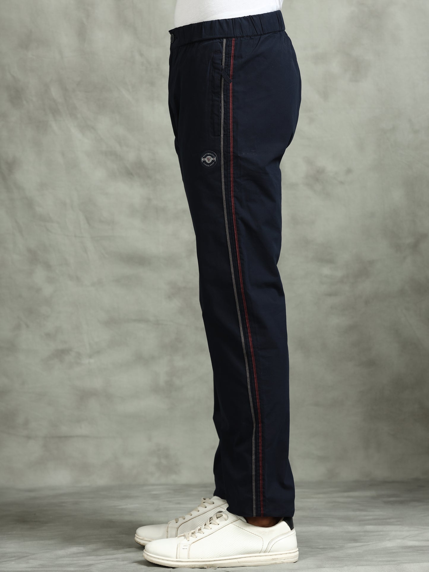 Elasticated Waist Zip Pocket Navy Lounge Pants With Side Tape
