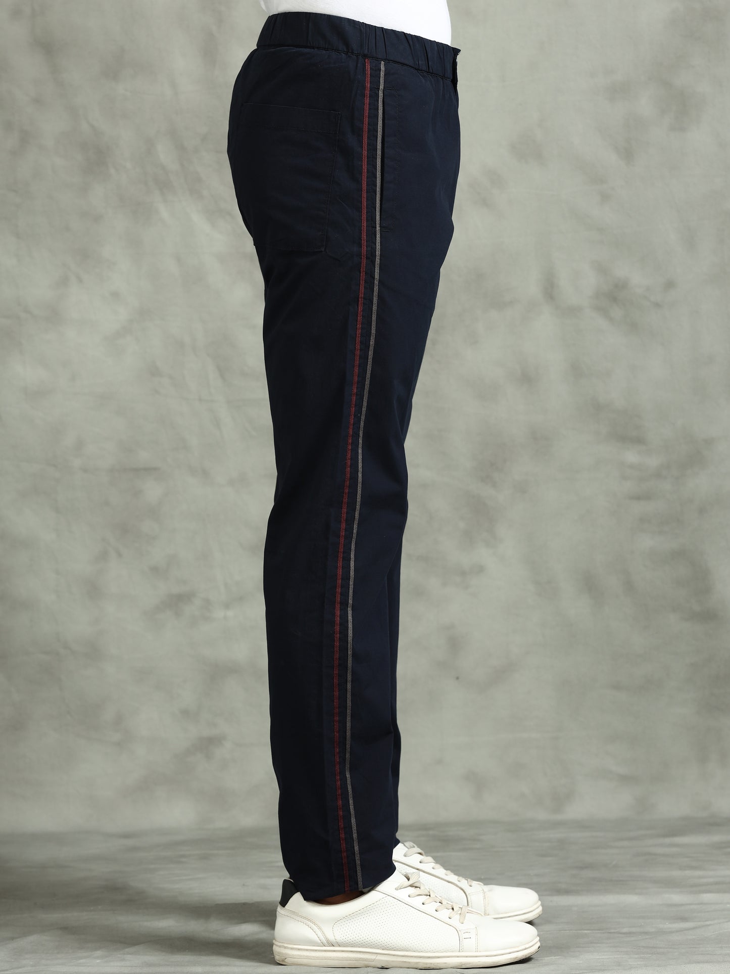 Elasticated Waist Zip Pocket Navy Lounge Pants With Side Tape