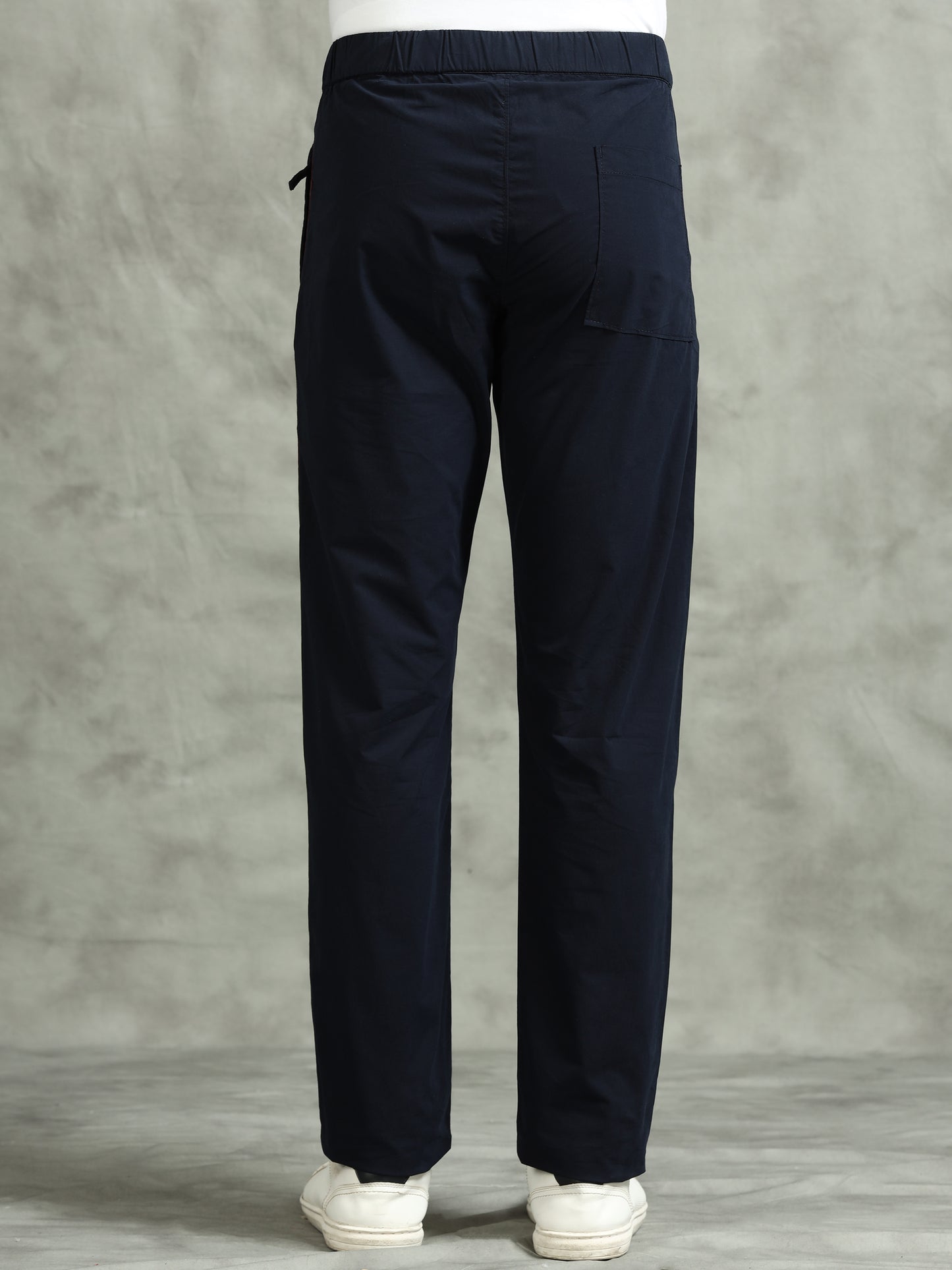 Elasticated Waist Zip Pocket Navy Lounge Pants With Side Tape