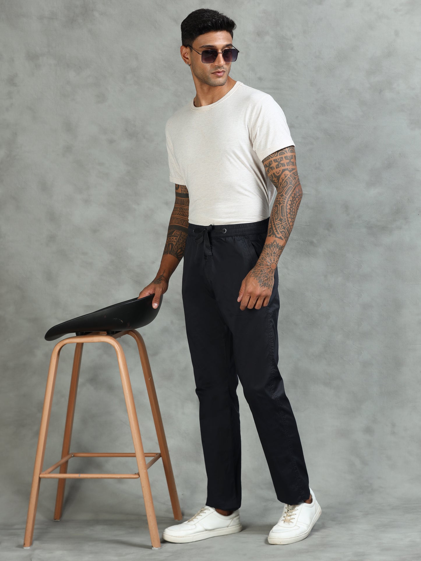 Elasticated Waist Zip Pocket Stretchable Navy Lounge Pants