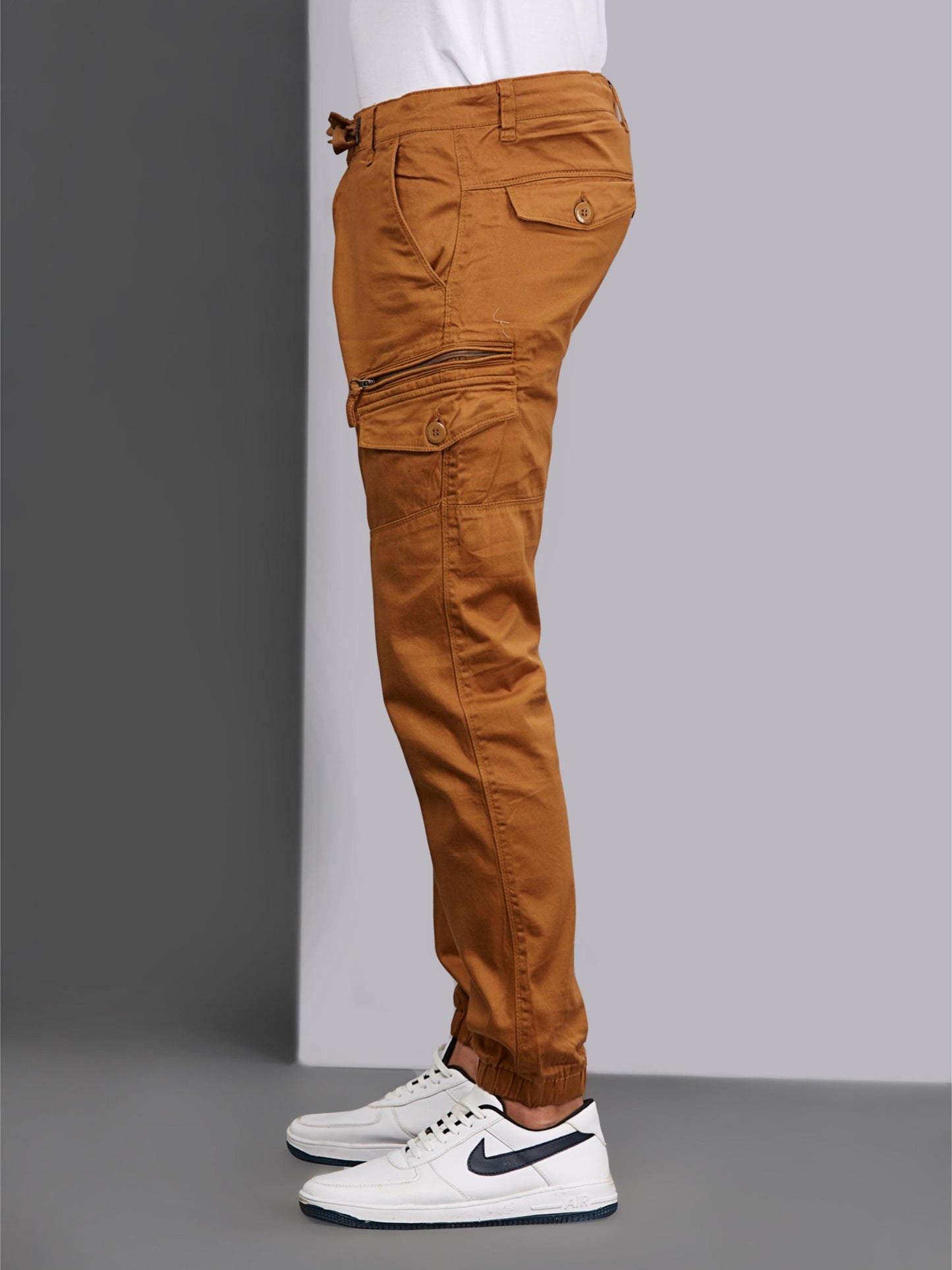 Multi Pocket Stretchable Beige Cargo