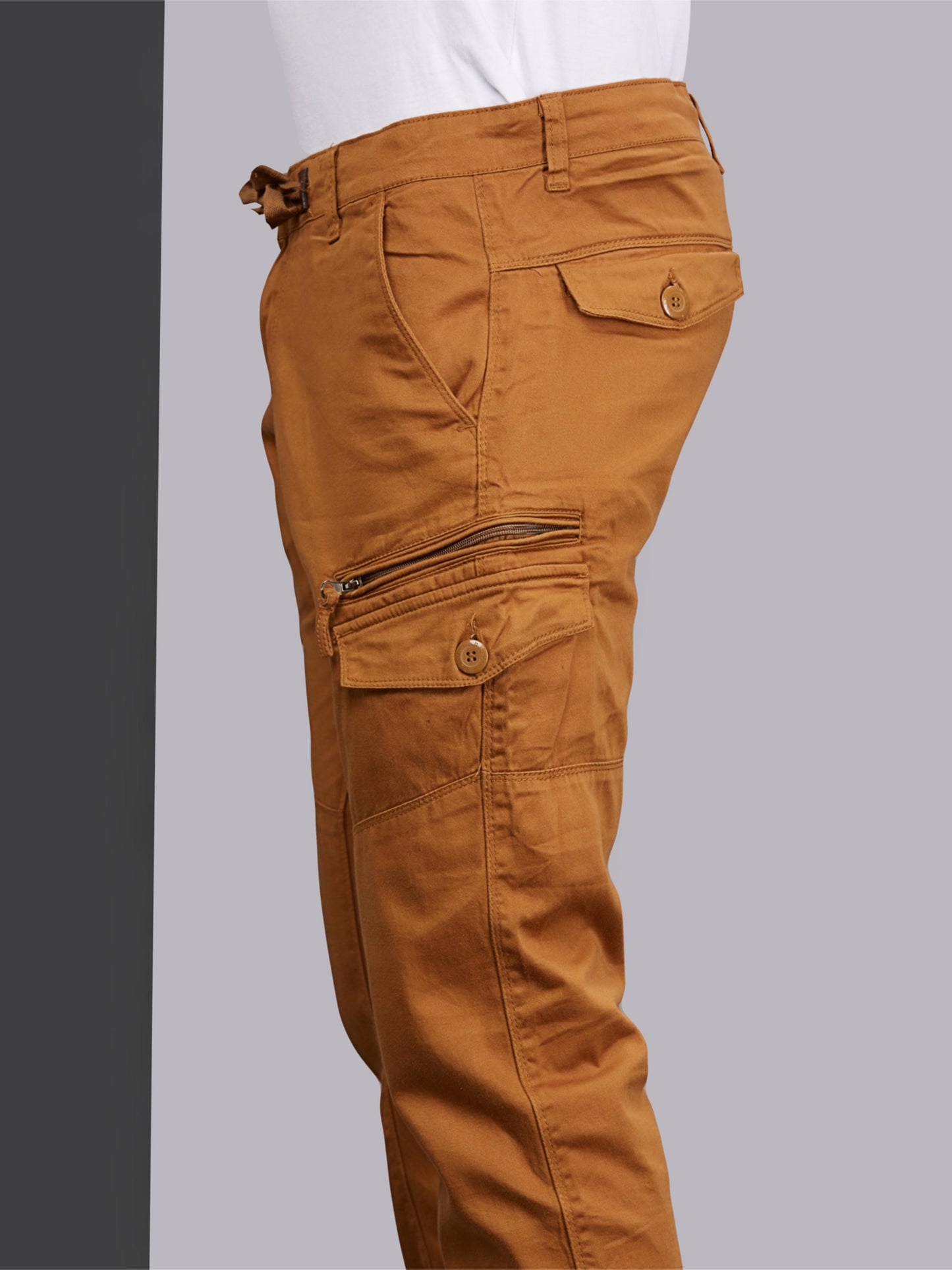 Multi Pocket Stretchable Beige Cargo