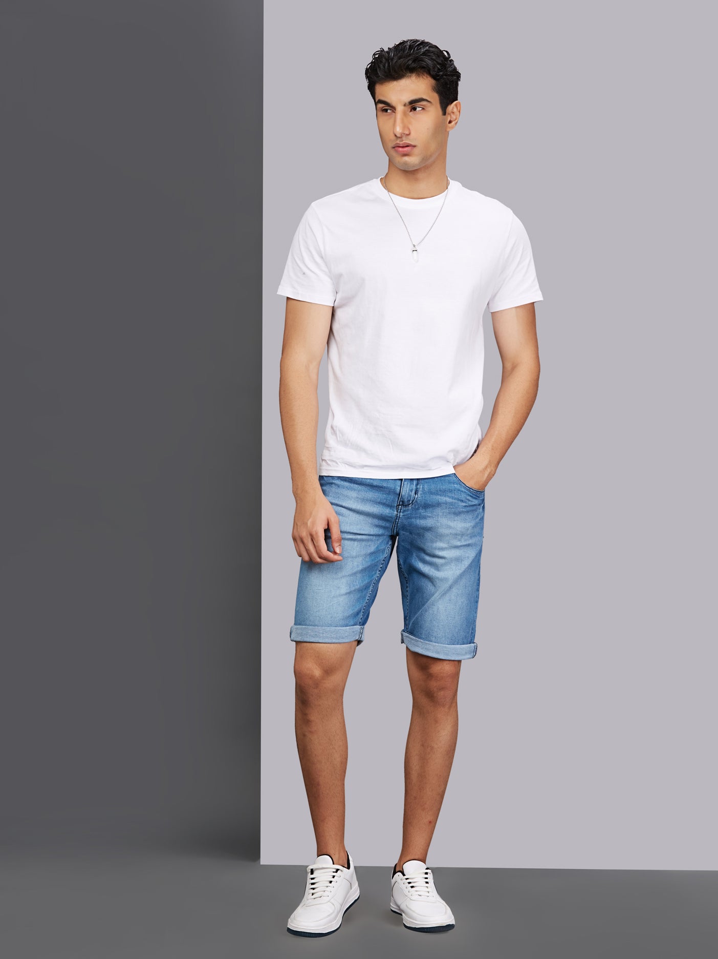 Stretchable Light Blue Denim Shorts