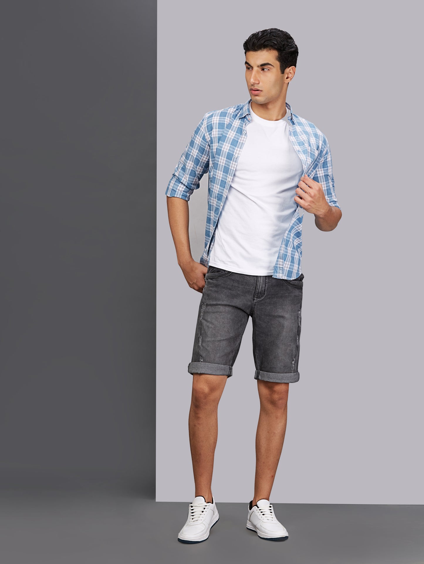 Washed Stretchable Black Denim Shorts