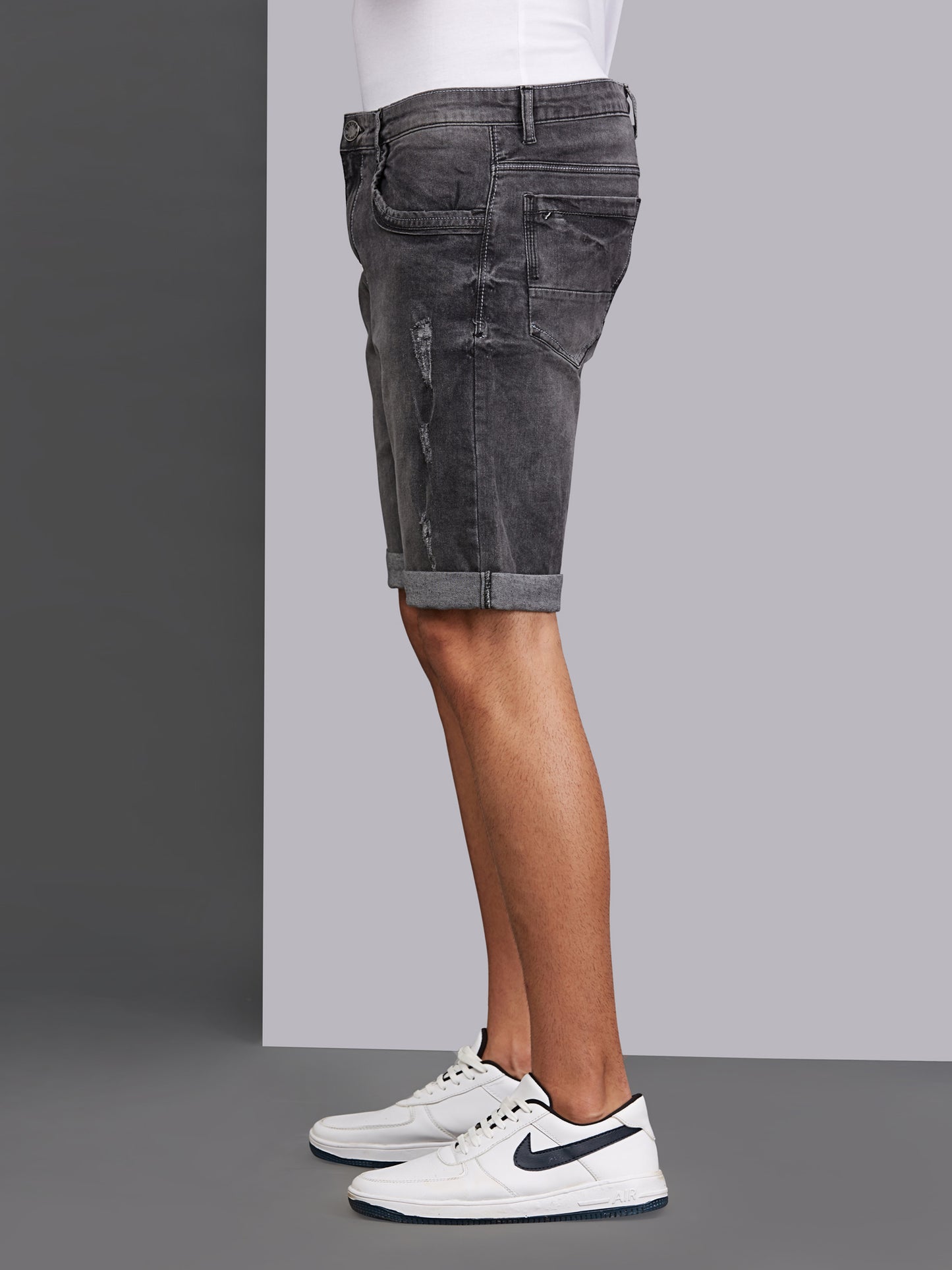 Washed Stretchable Black Denim Shorts