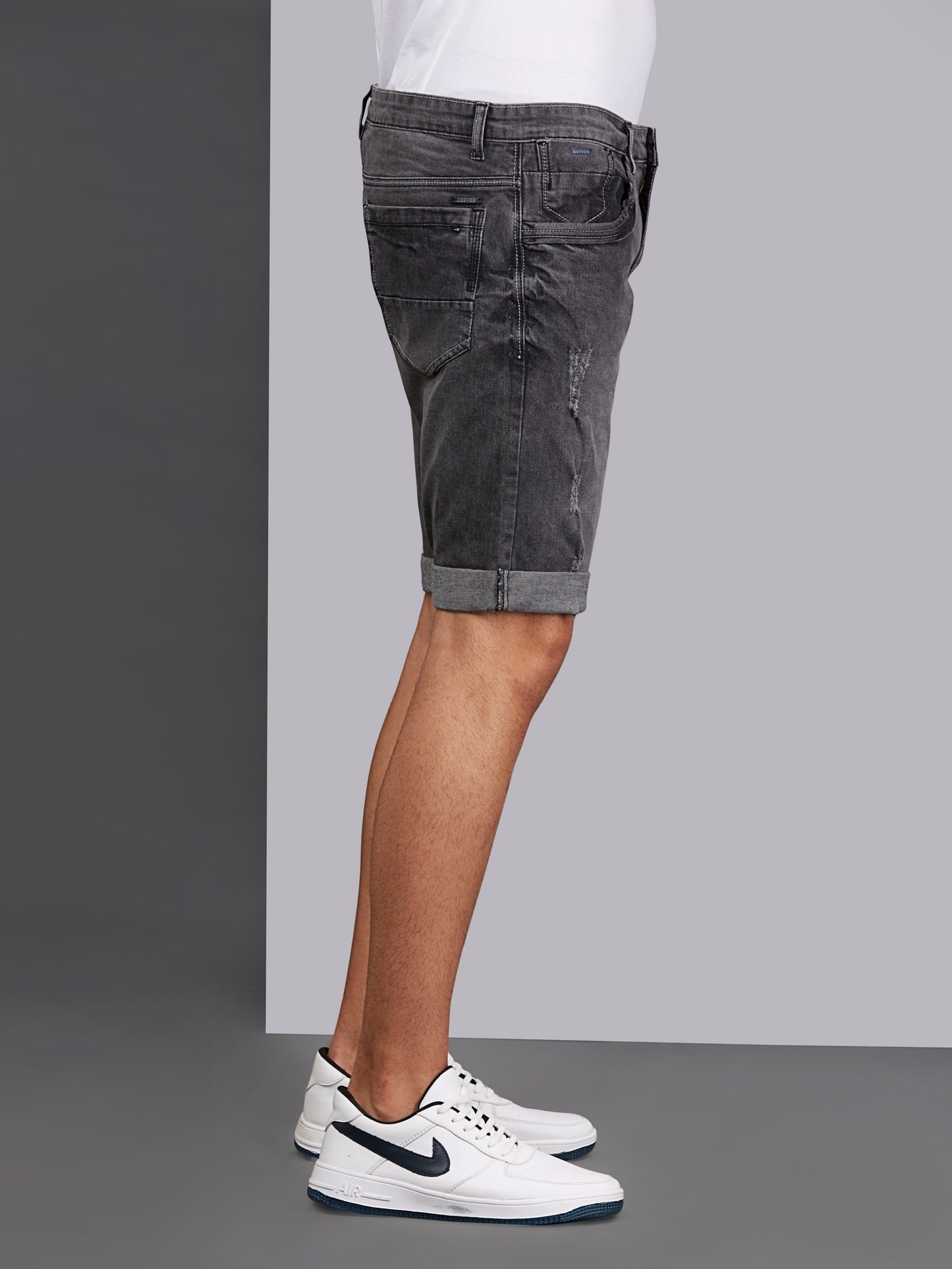 Washed Stretchable Black Denim Shorts