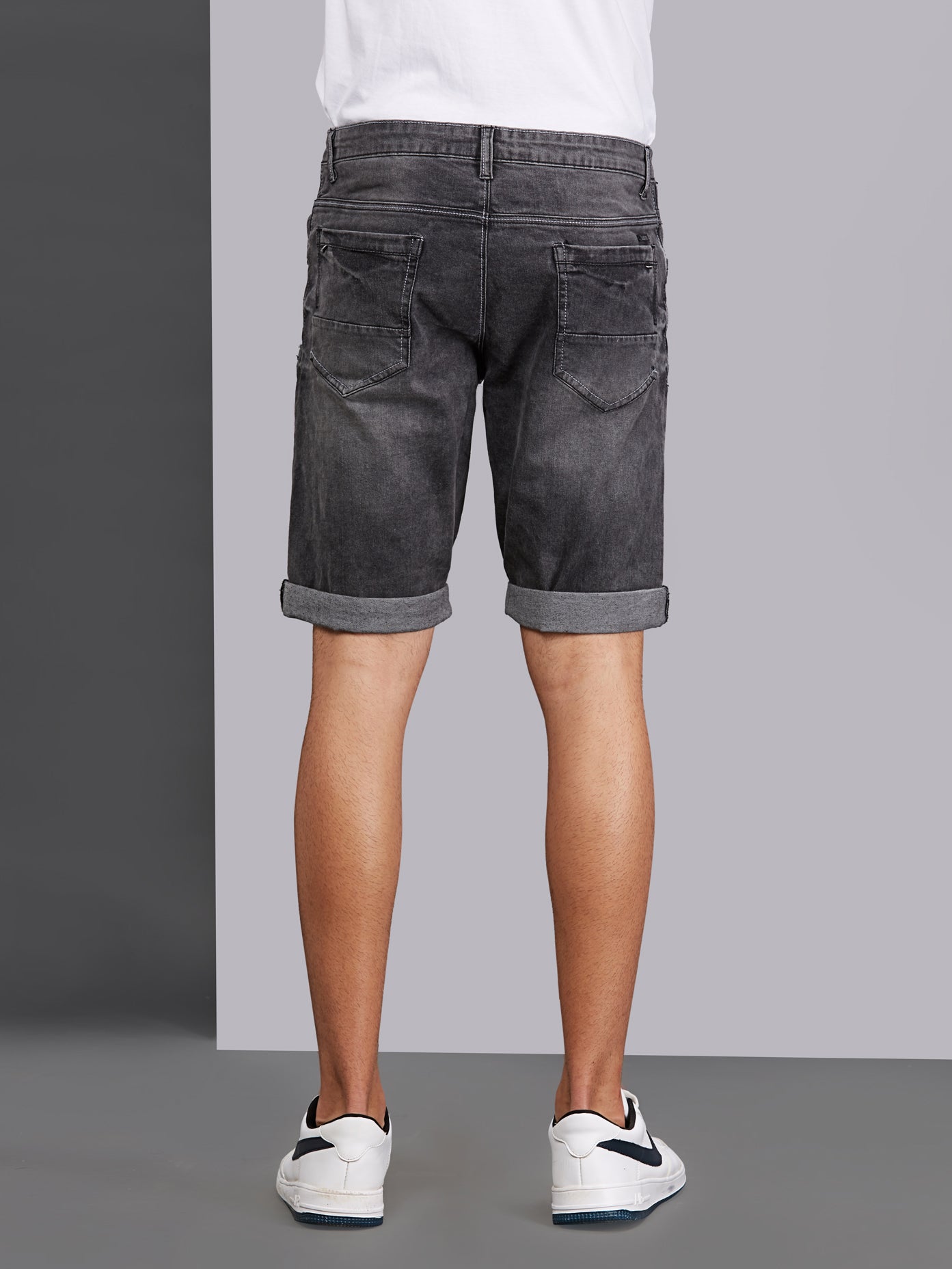 Washed Stretchable Black Denim Shorts