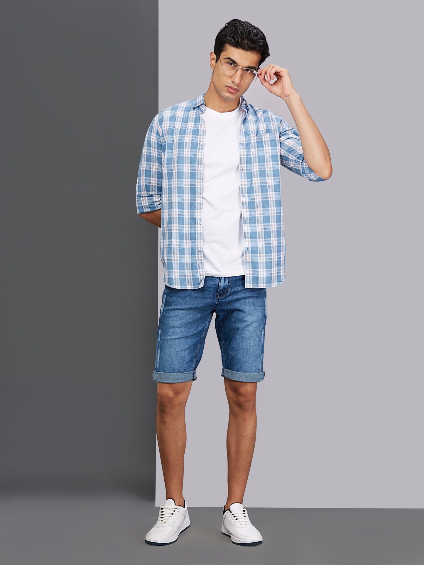 Washed Stretchable Blue Denim Shorts