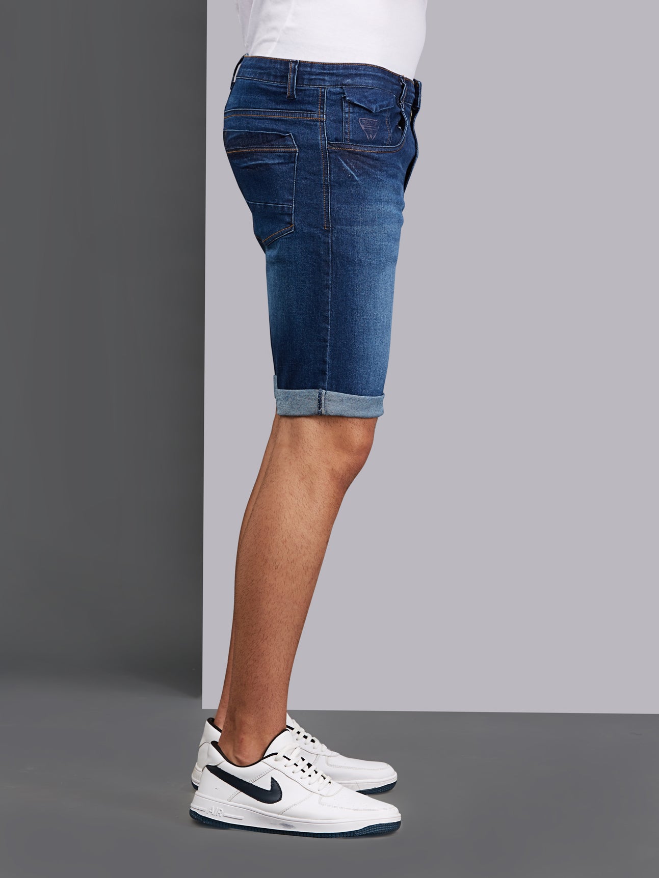 Washed Stretchable Blue Denim Shorts
