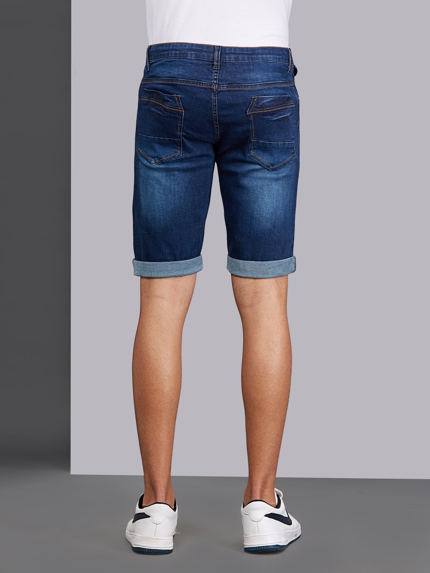 Washed Stretchable Blue Denim Shorts
