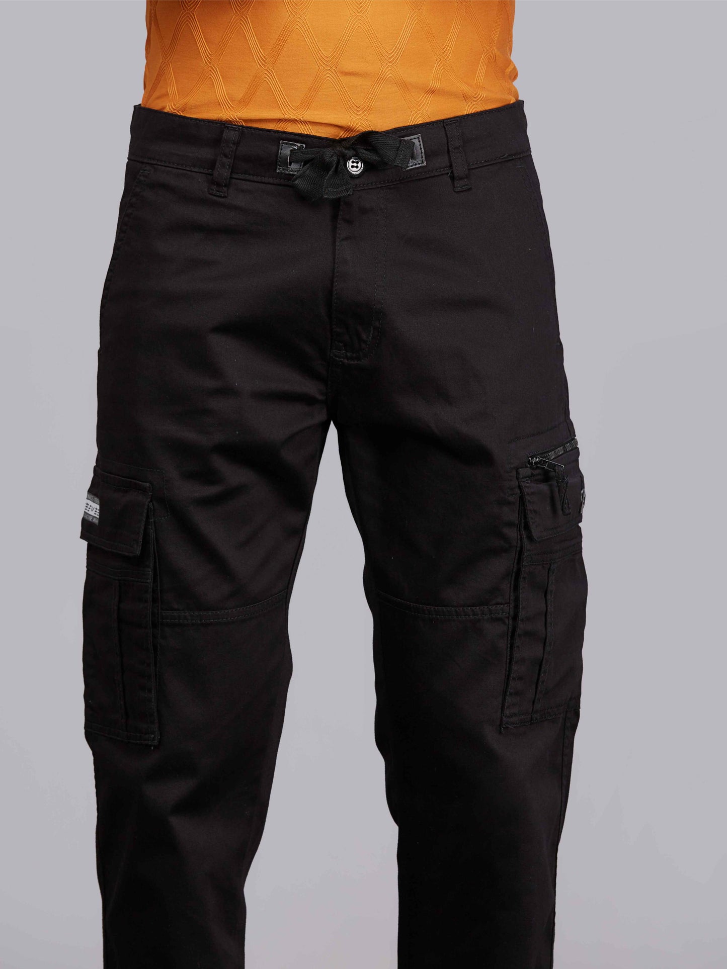 Zip Pocket Stretchable Black Cargo