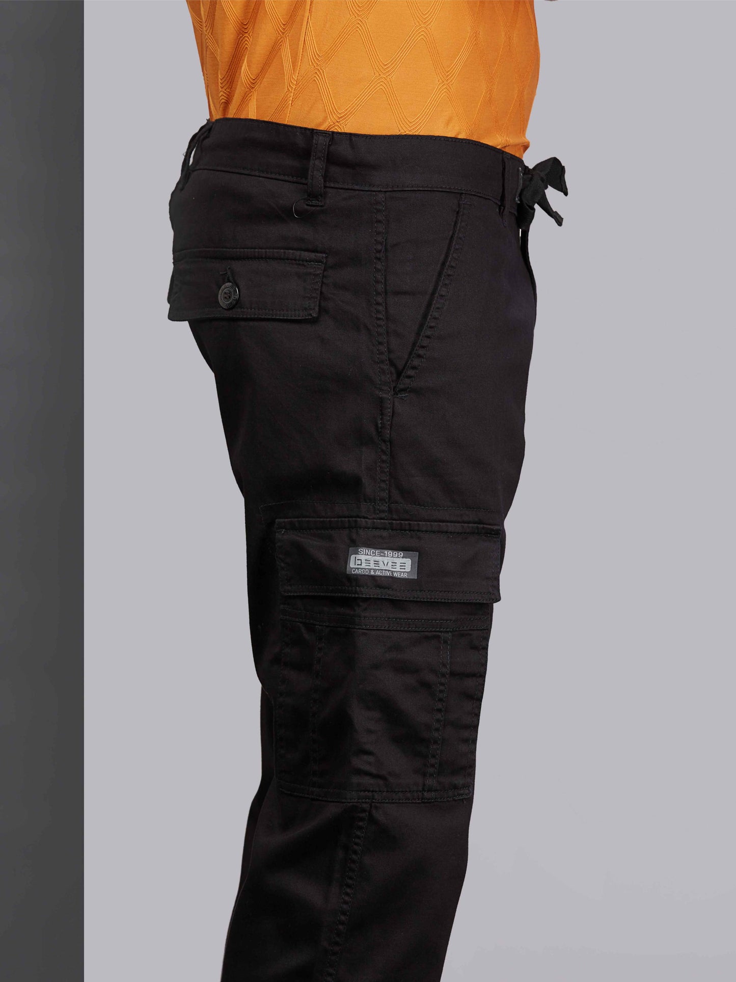 Zip Pocket Stretchable Black Cargo