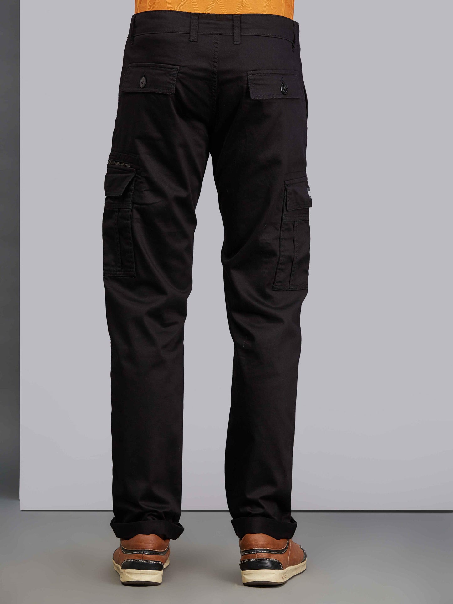 Zip Pocket Stretchable Black Cargo