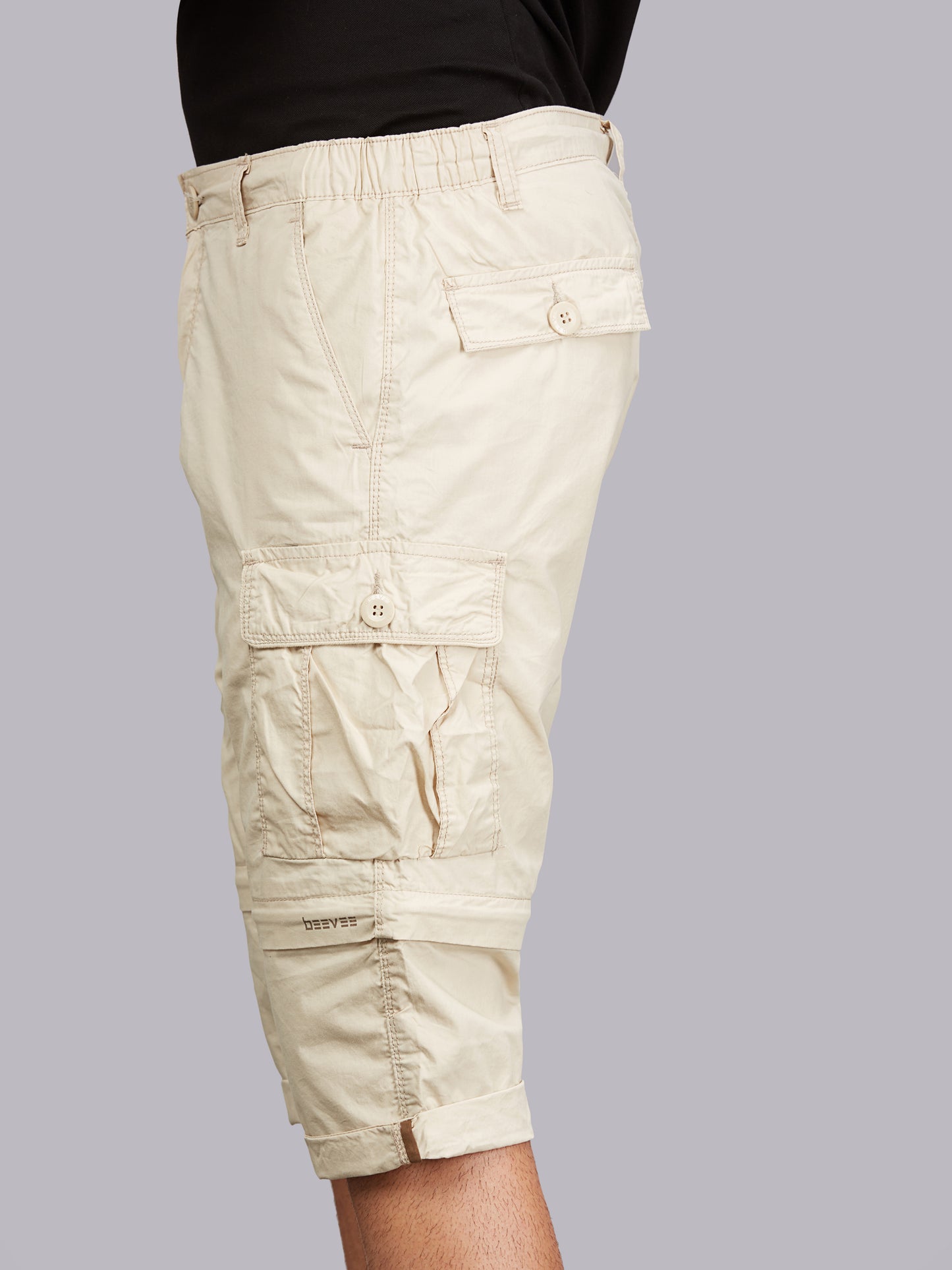 Detachable Cargo Pocket Beige Shorts