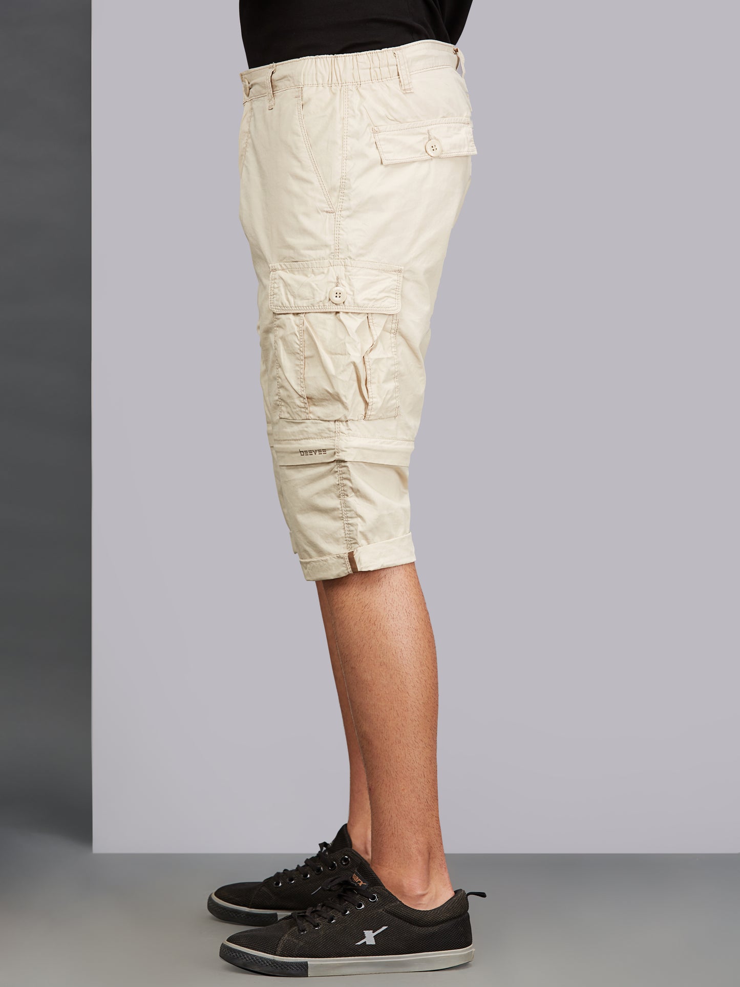 Detachable Cargo Pocket Beige Shorts