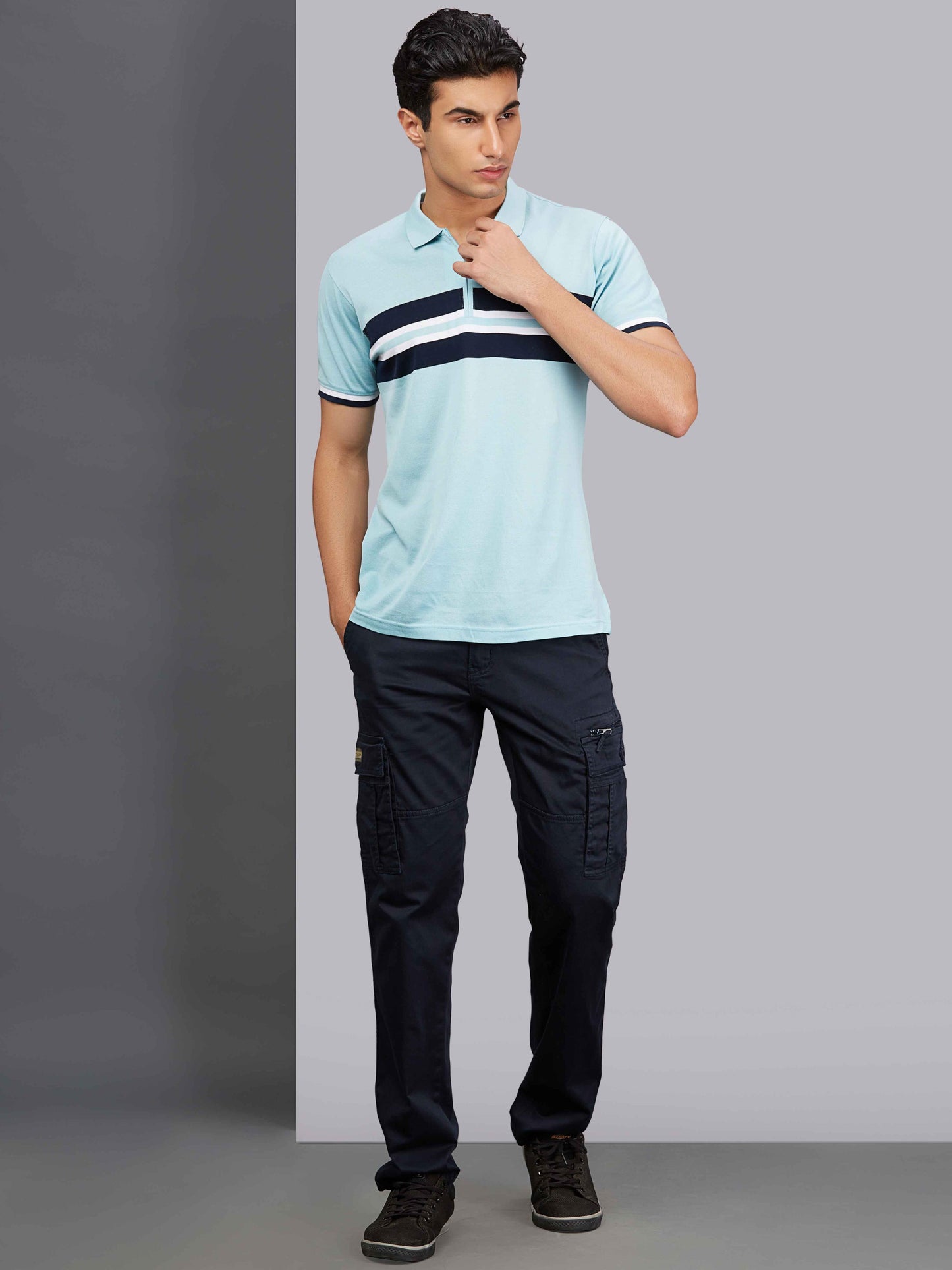 Zip Pocket Stretchable Navy Cargo