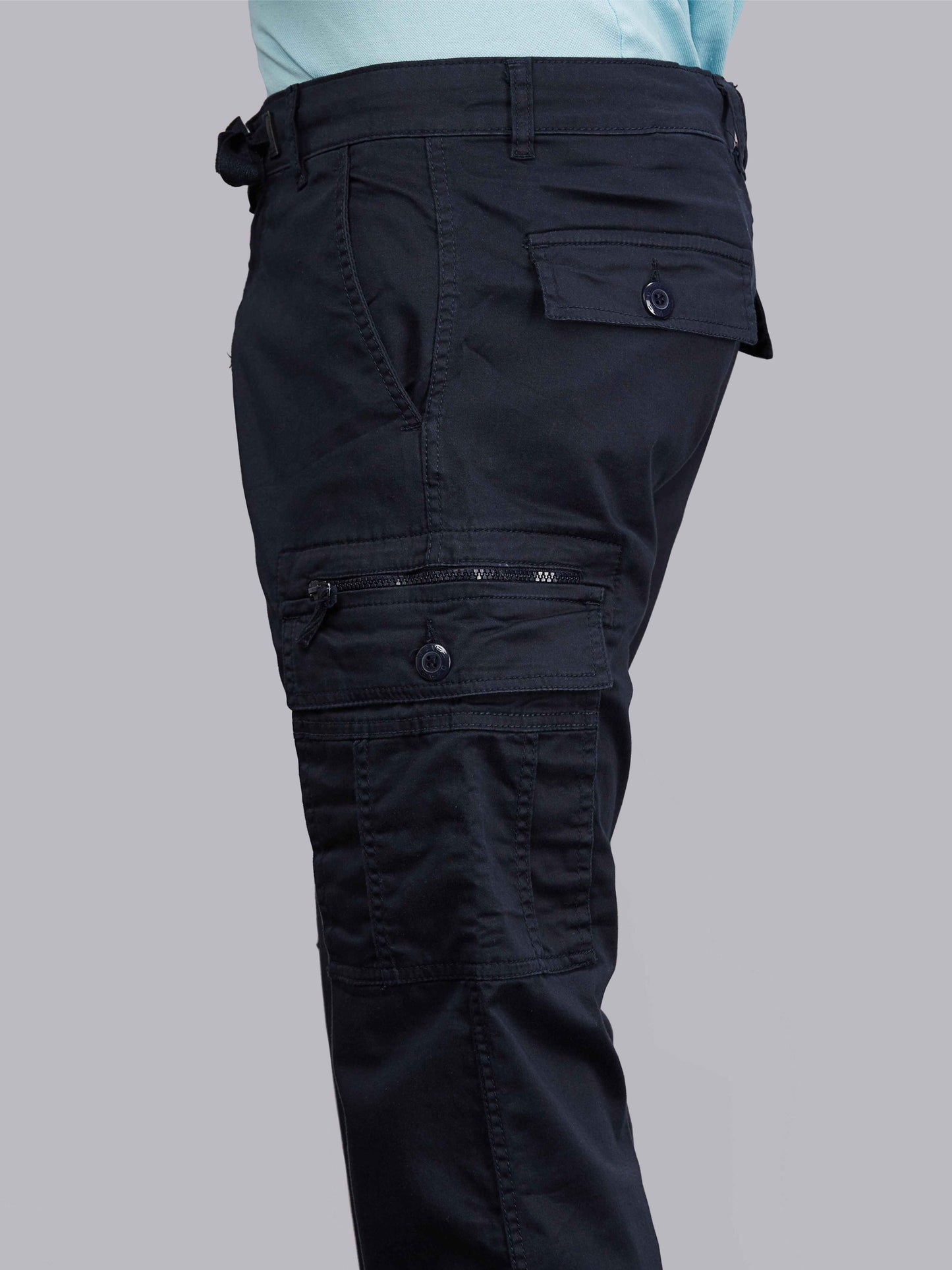 Zip Pocket Stretchable Navy Cargo