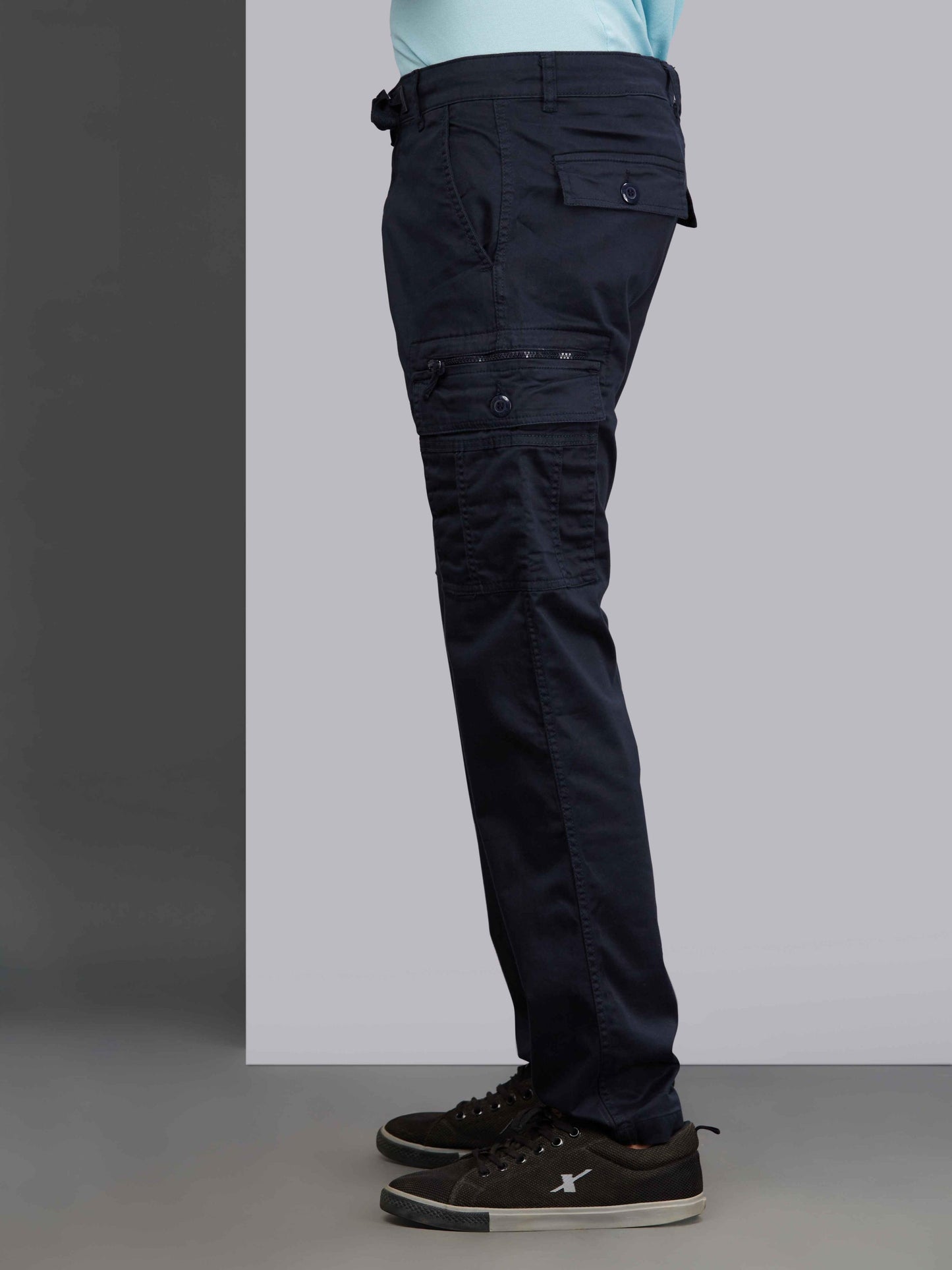 Zip Pocket Stretchable Navy Cargo
