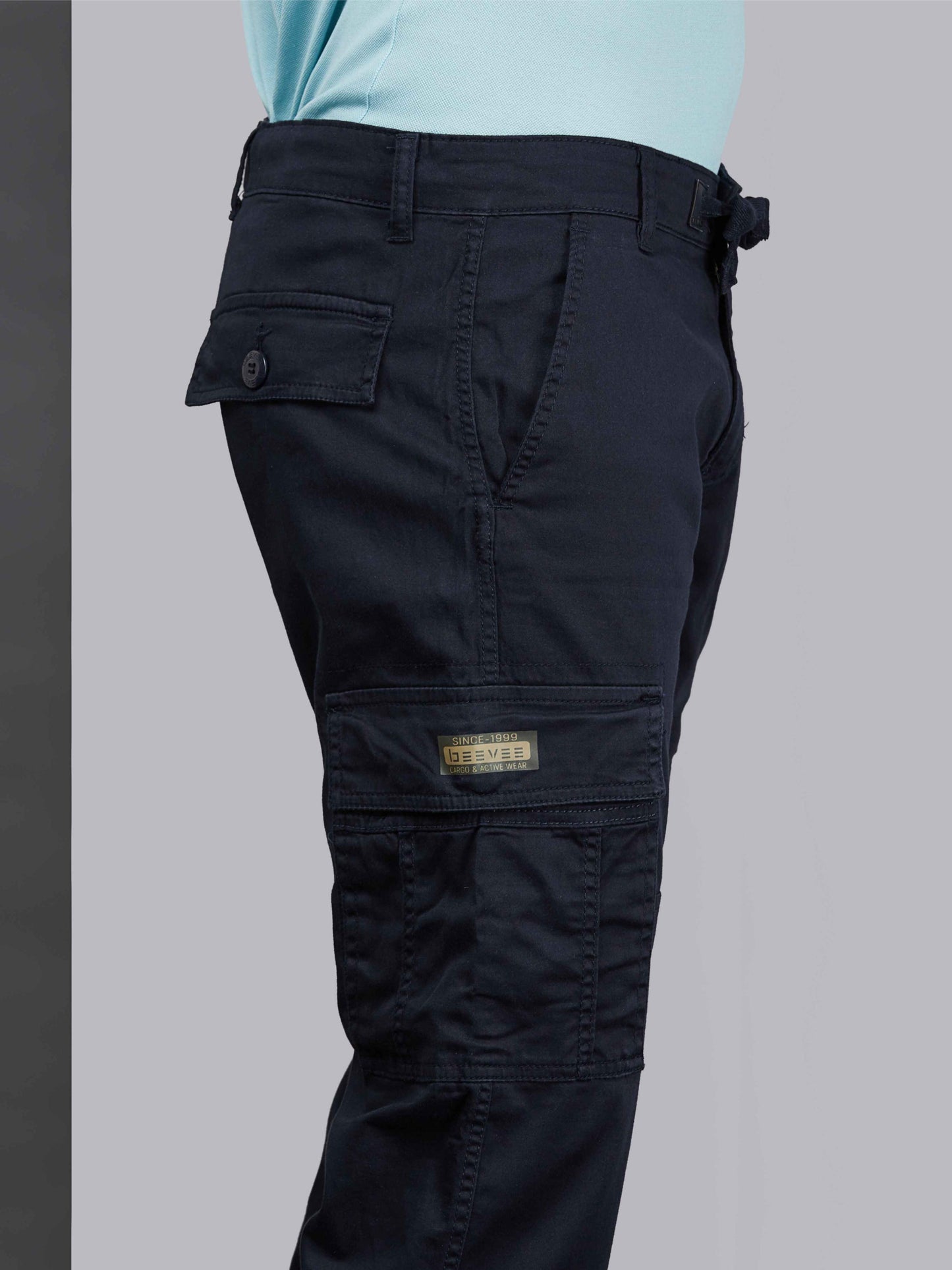 Zip Pocket Stretchable Navy Cargo