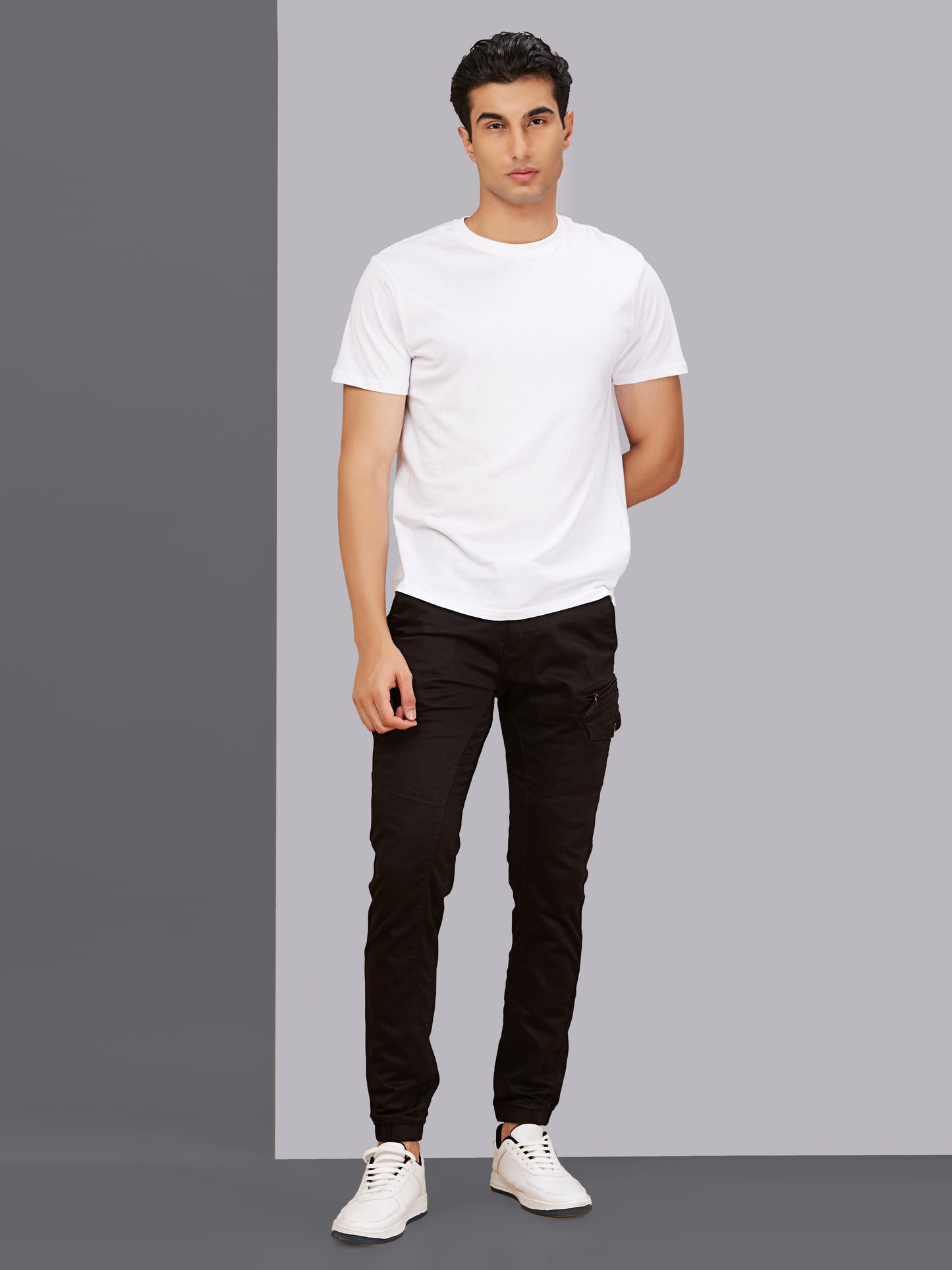 Multi Pocket Stretchable Black Cargo