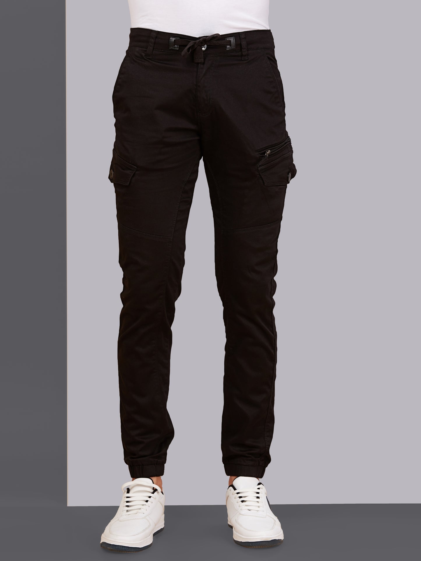 Multi Pocket Stretchable Black Cargo