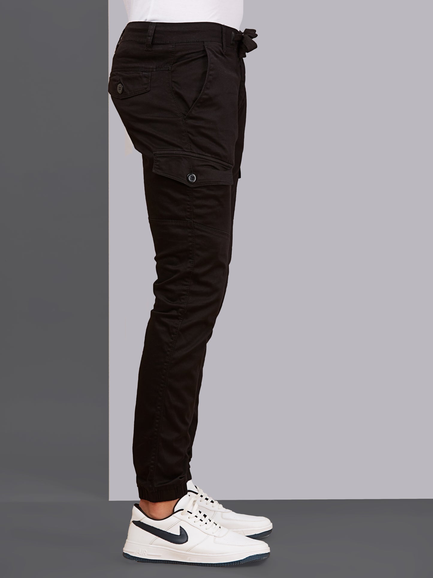 Multi Pocket Stretchable Black Cargo
