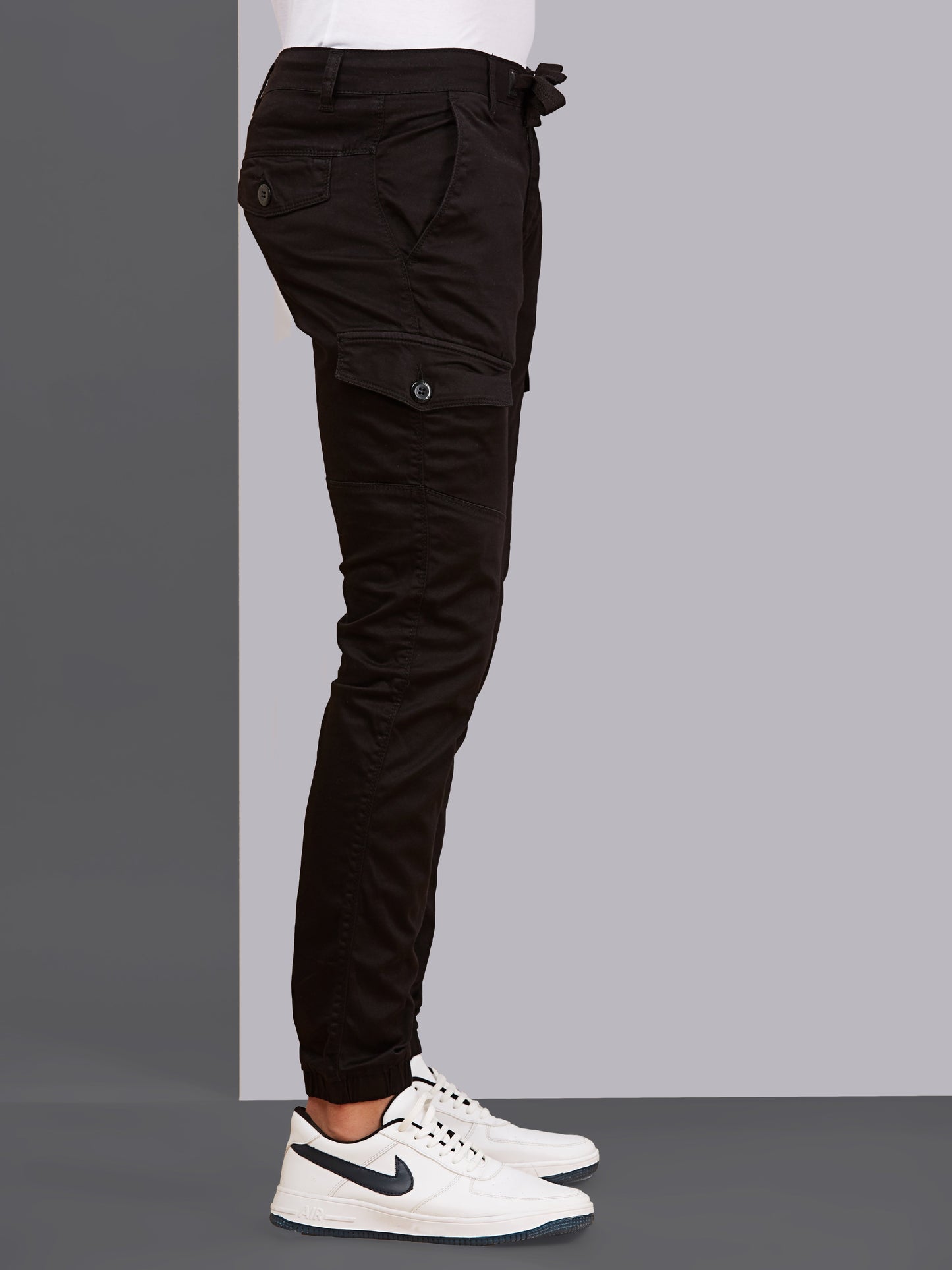 Multi Pocket Stretchable Black Cargo
