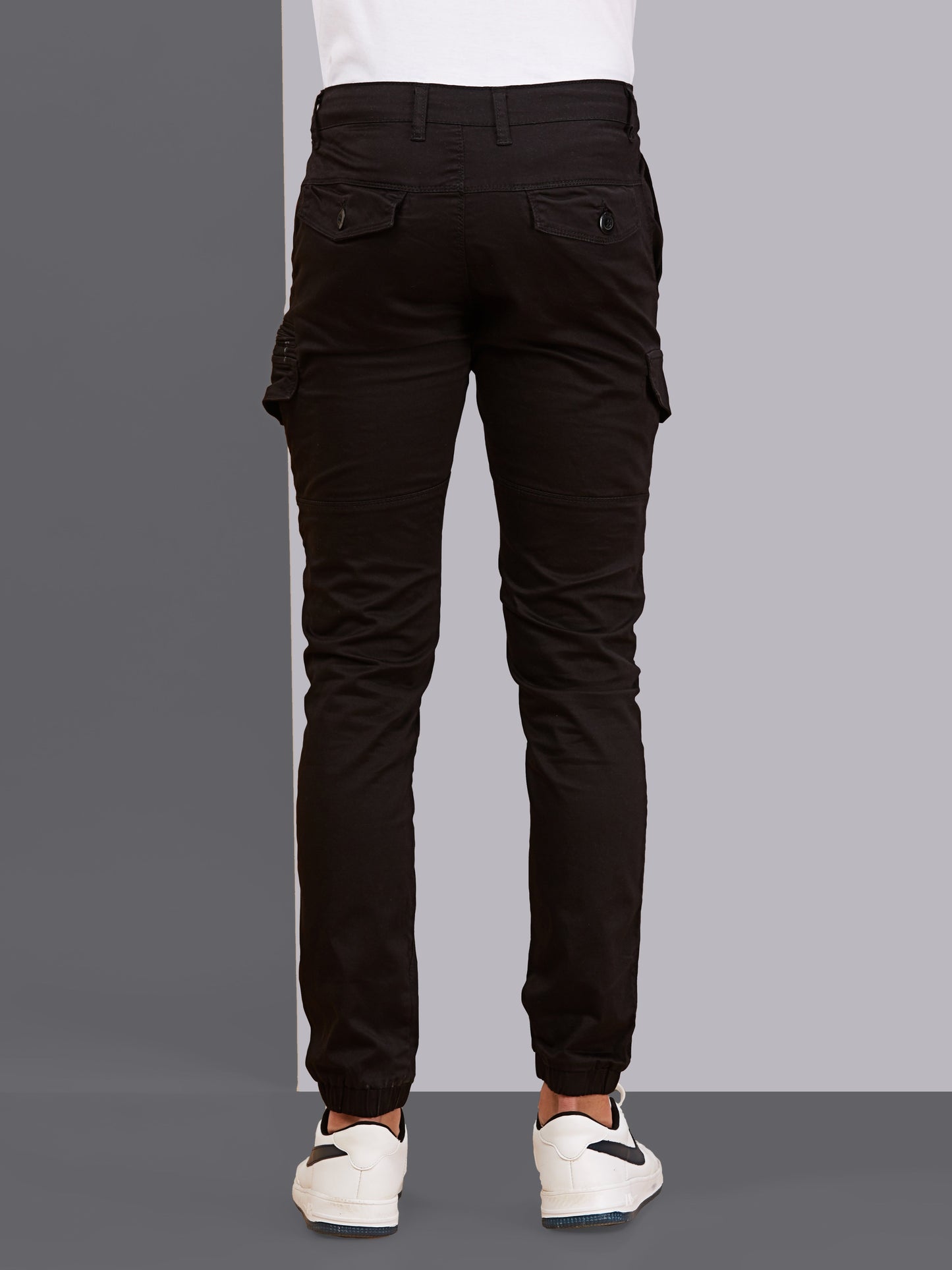 Multi Pocket Stretchable Black Cargo