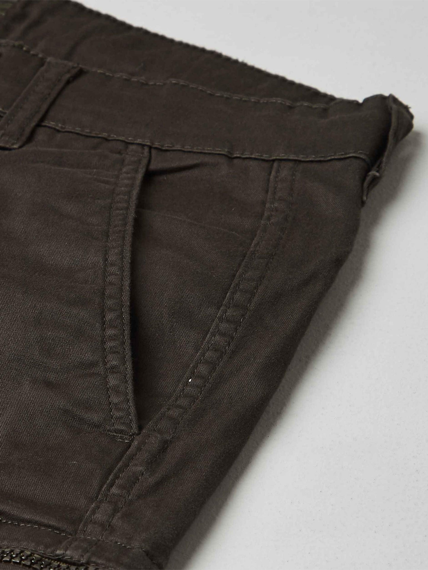 Zip Pocket Stretchable Olive Cargo