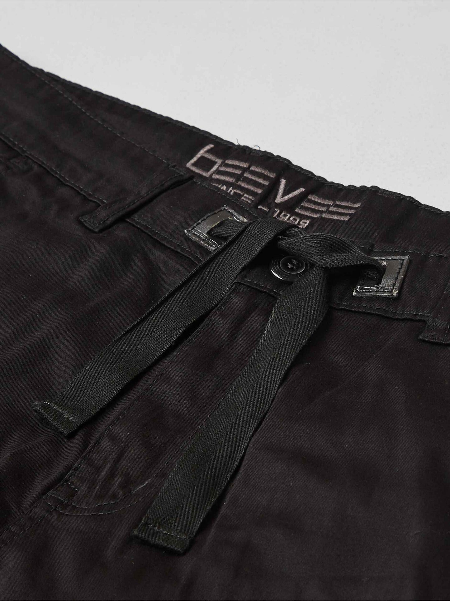 Zip Pocket Stretchable Black Cargo