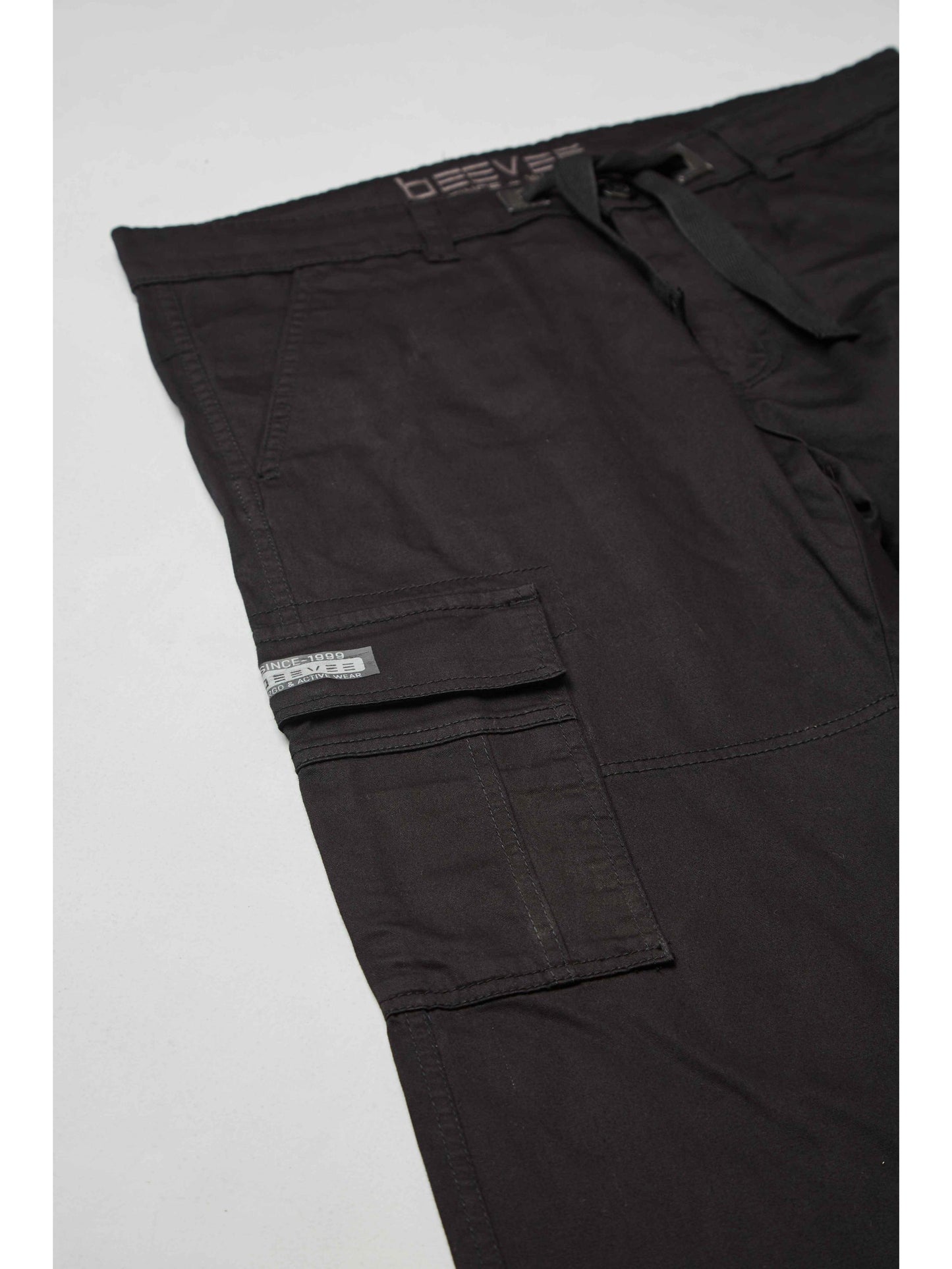 Zip Pocket Stretchable Black Cargo