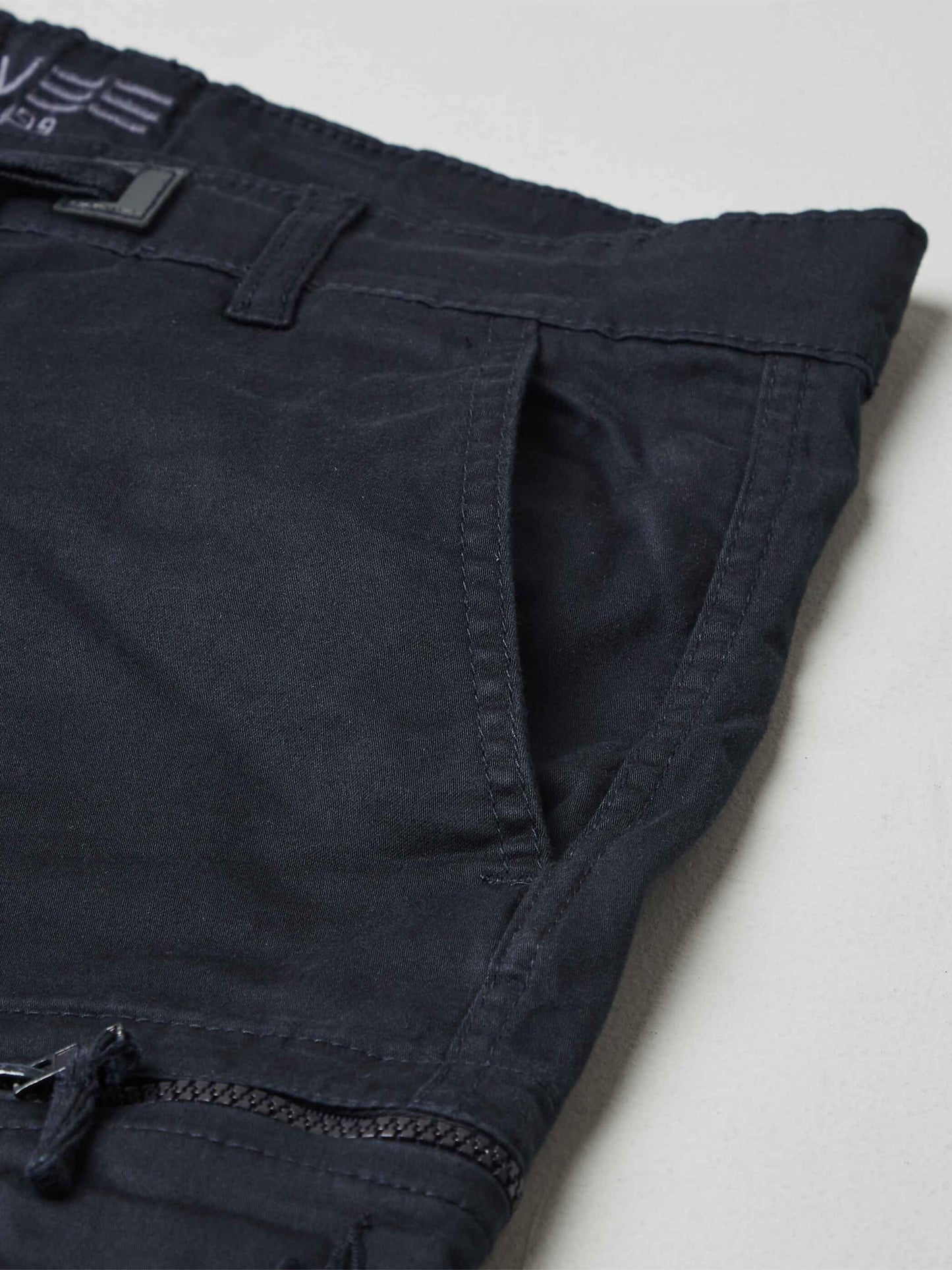 Zip Pocket Stretchable Navy Cargo