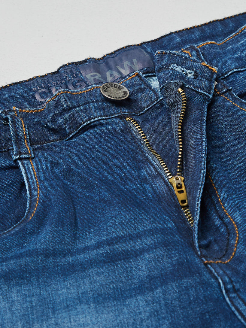 Washed Stretchable Blue Denim Shorts