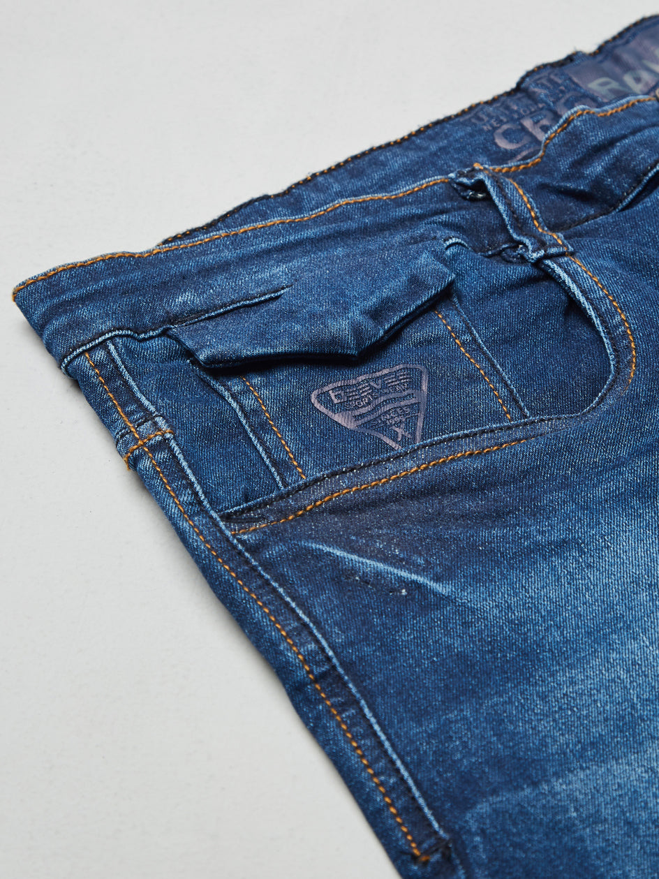 Washed Stretchable Blue Denim Shorts