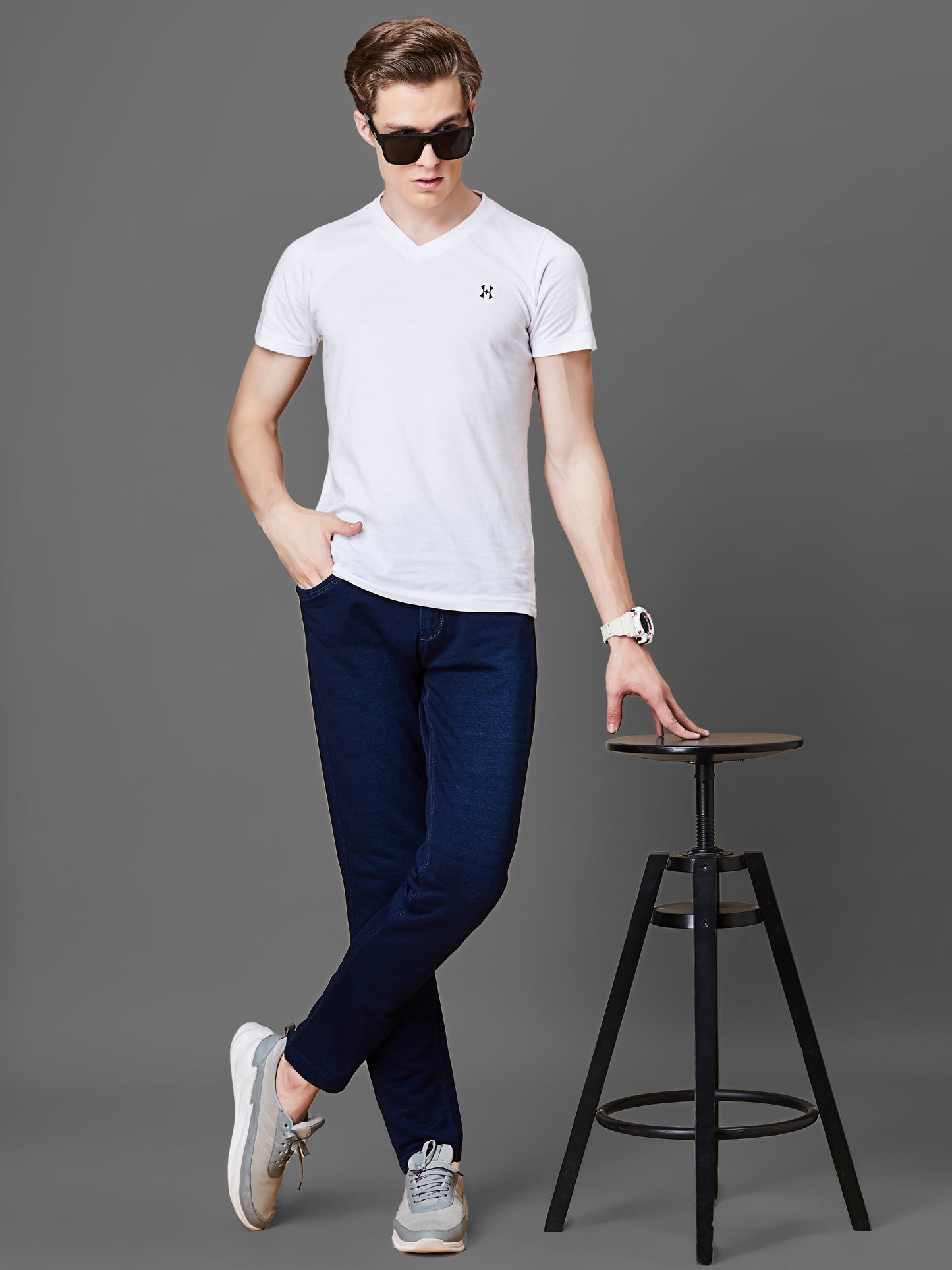 Elasticated Knit Denim Stretchable Dark Blue Lounge Pants