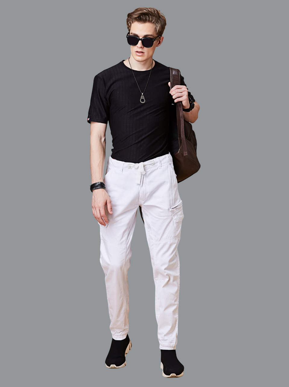 Multi Pocket Stretchable White Cargo