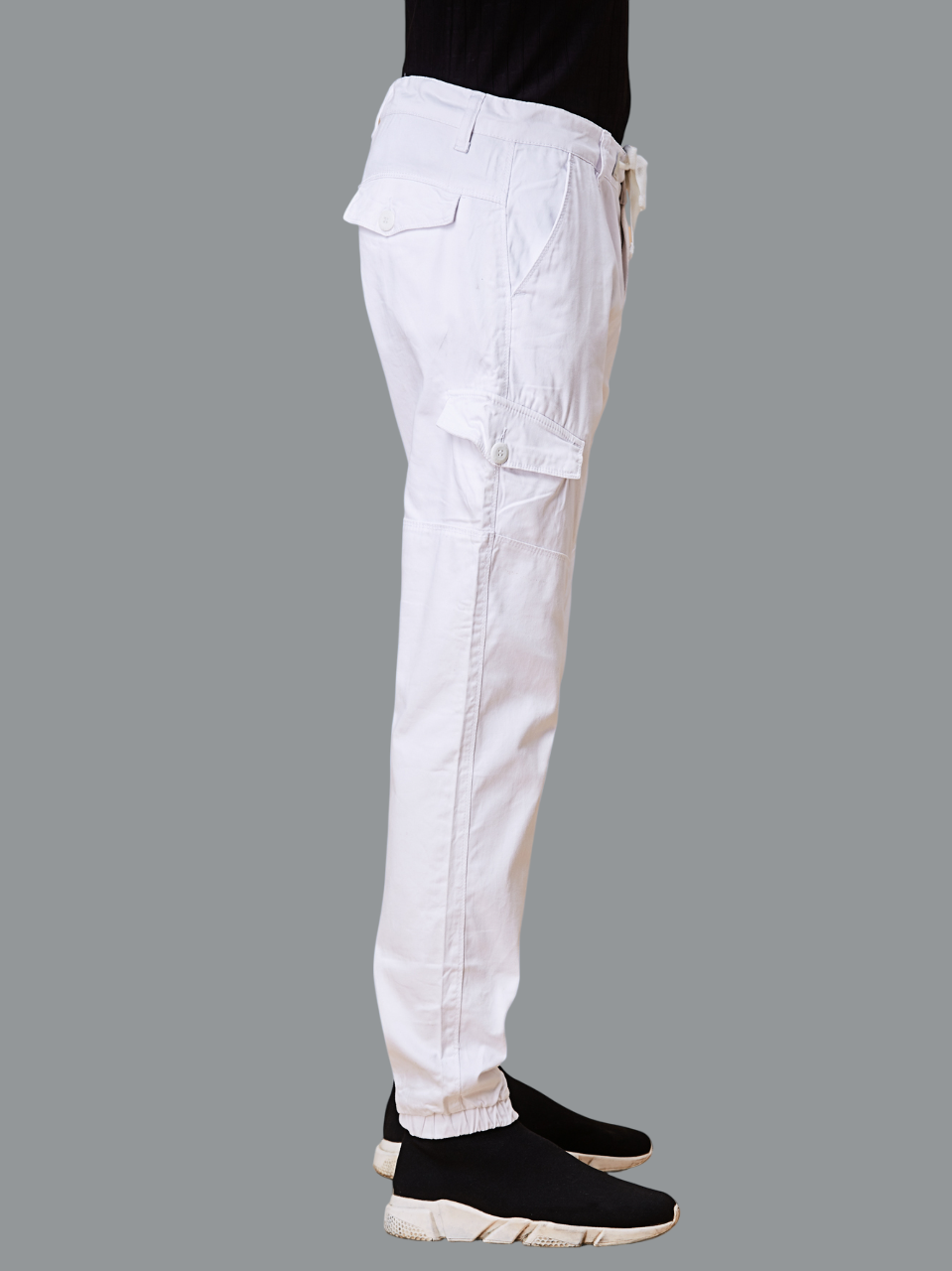 Multi Pocket Stretchable White Cargo
