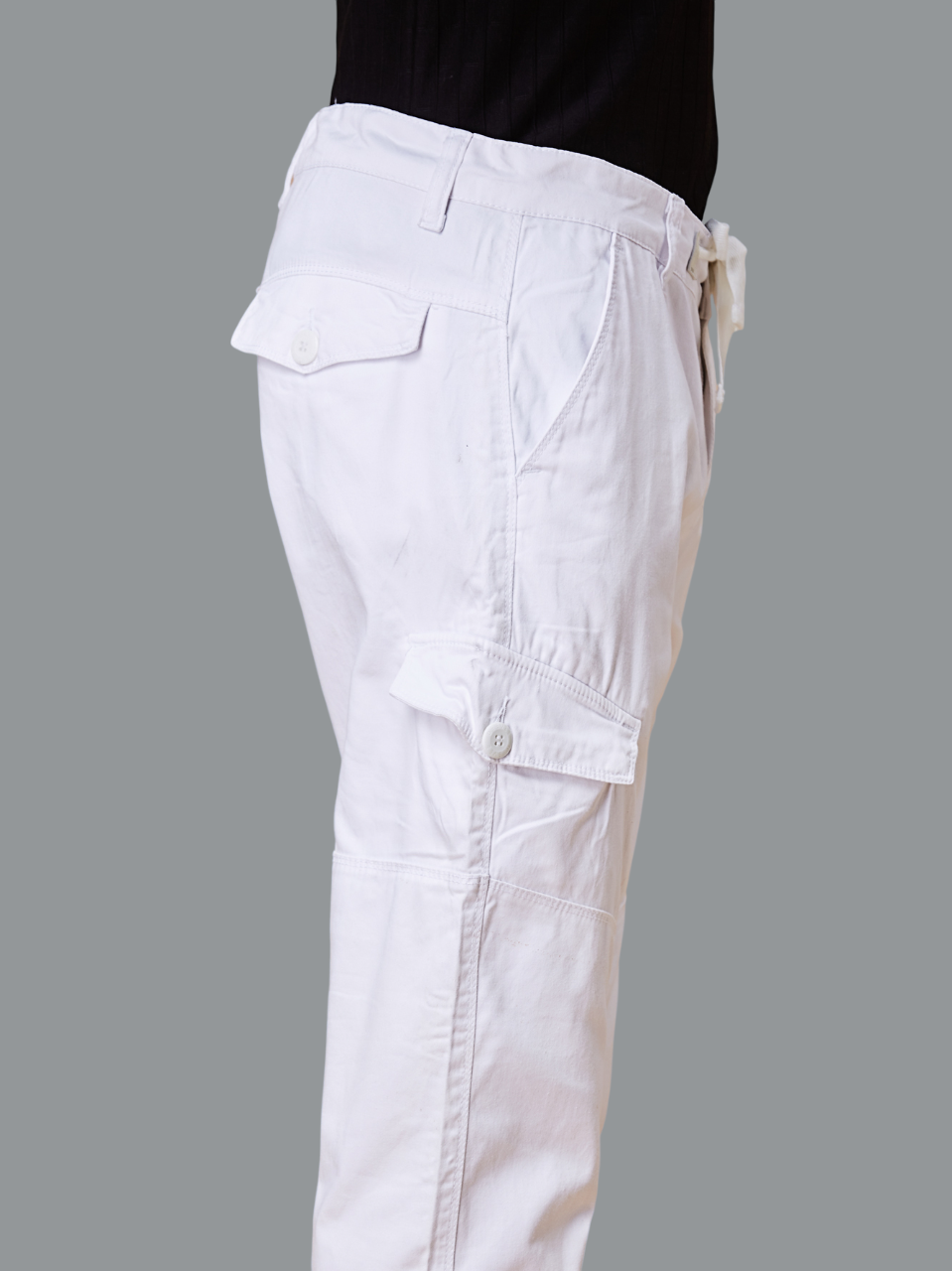 Multi Pocket Stretchable White Cargo