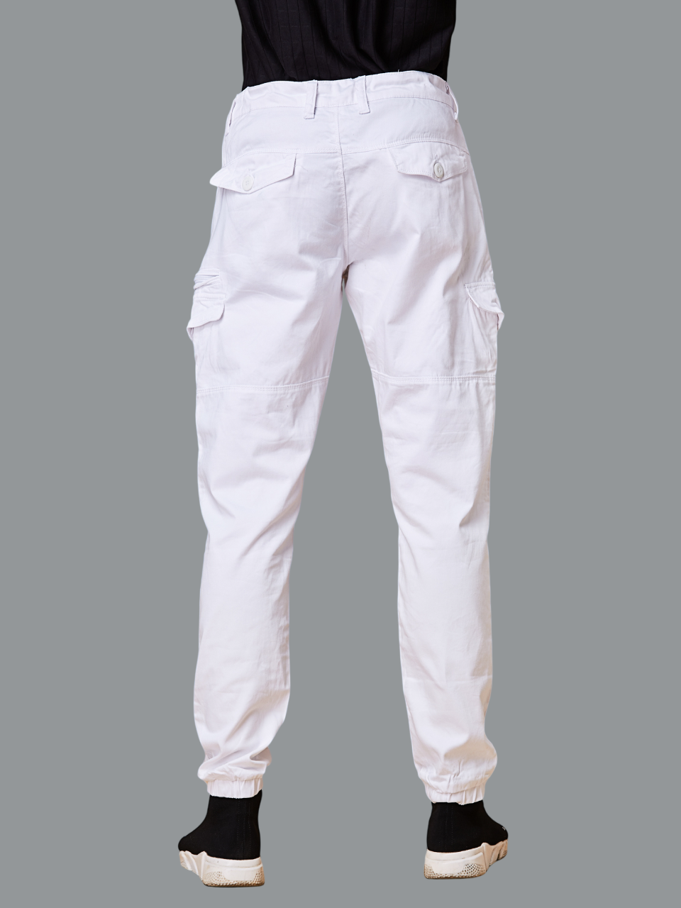 Multi Pocket Stretchable White Cargo