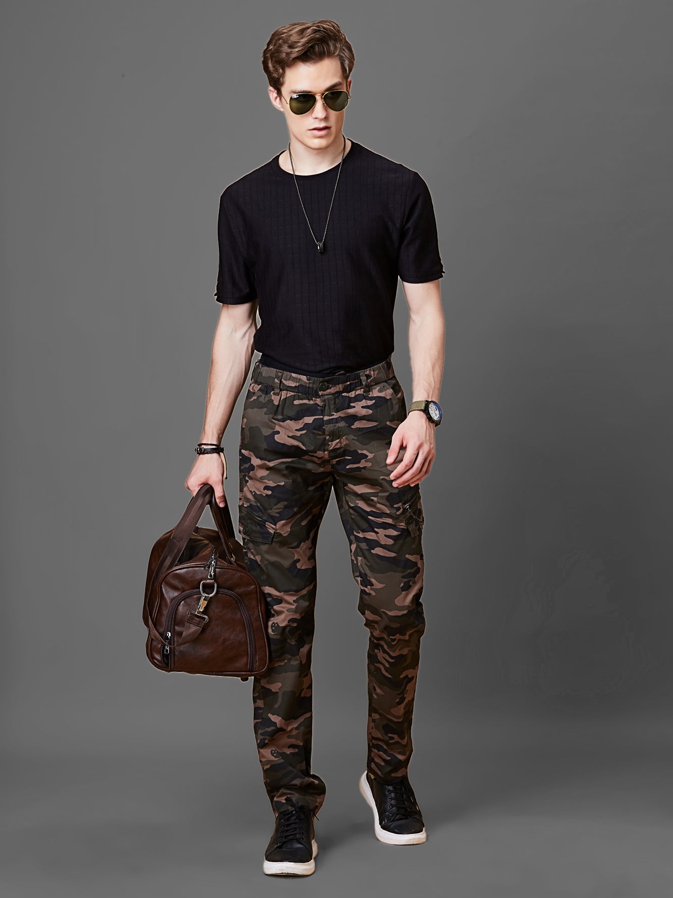 Elasticated Waist Multi Pocket Stretchable Camo Lounge Pants