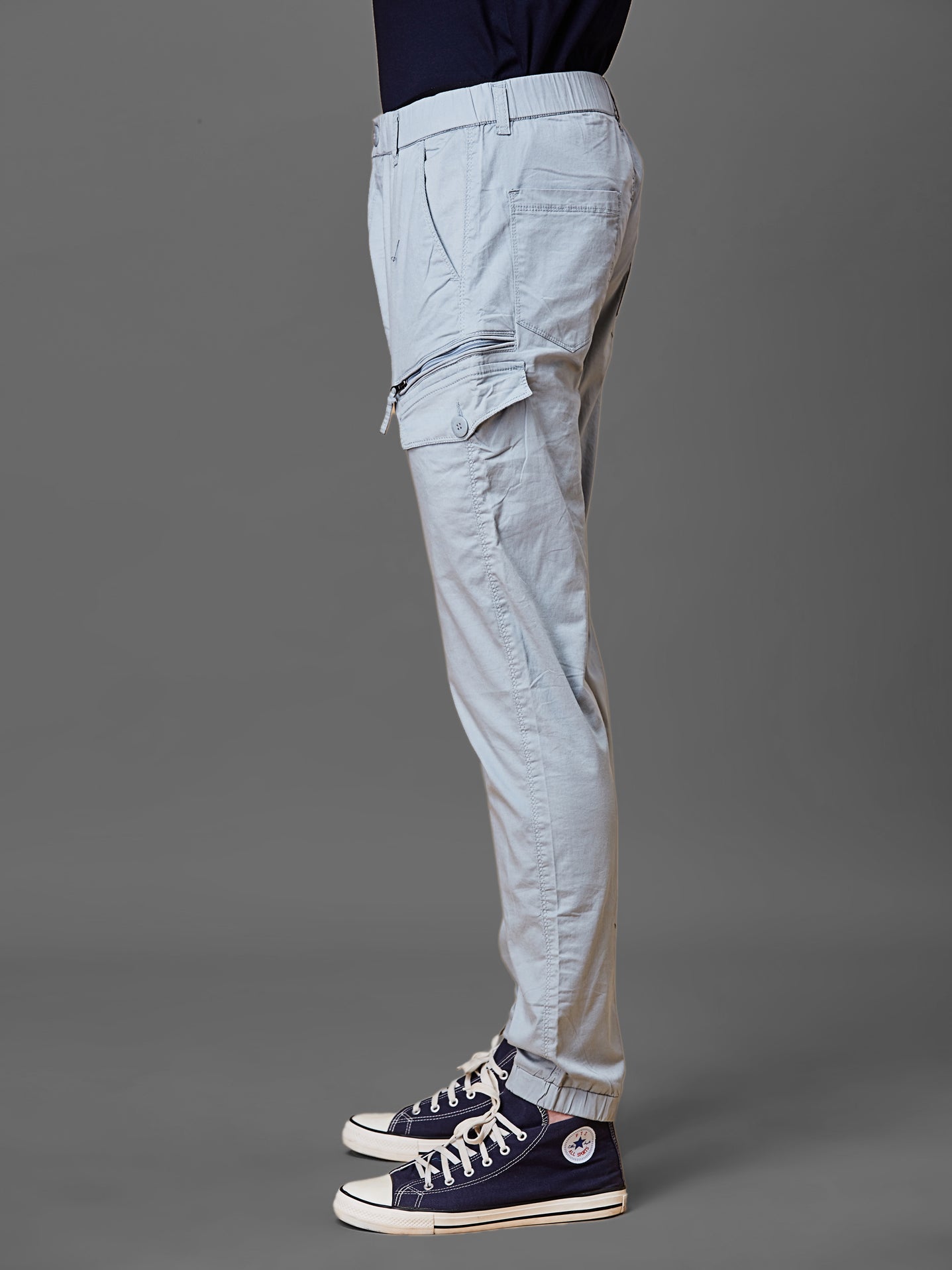 Elasticated Waist Multi Pocket Blue Jogger Lounge Pants