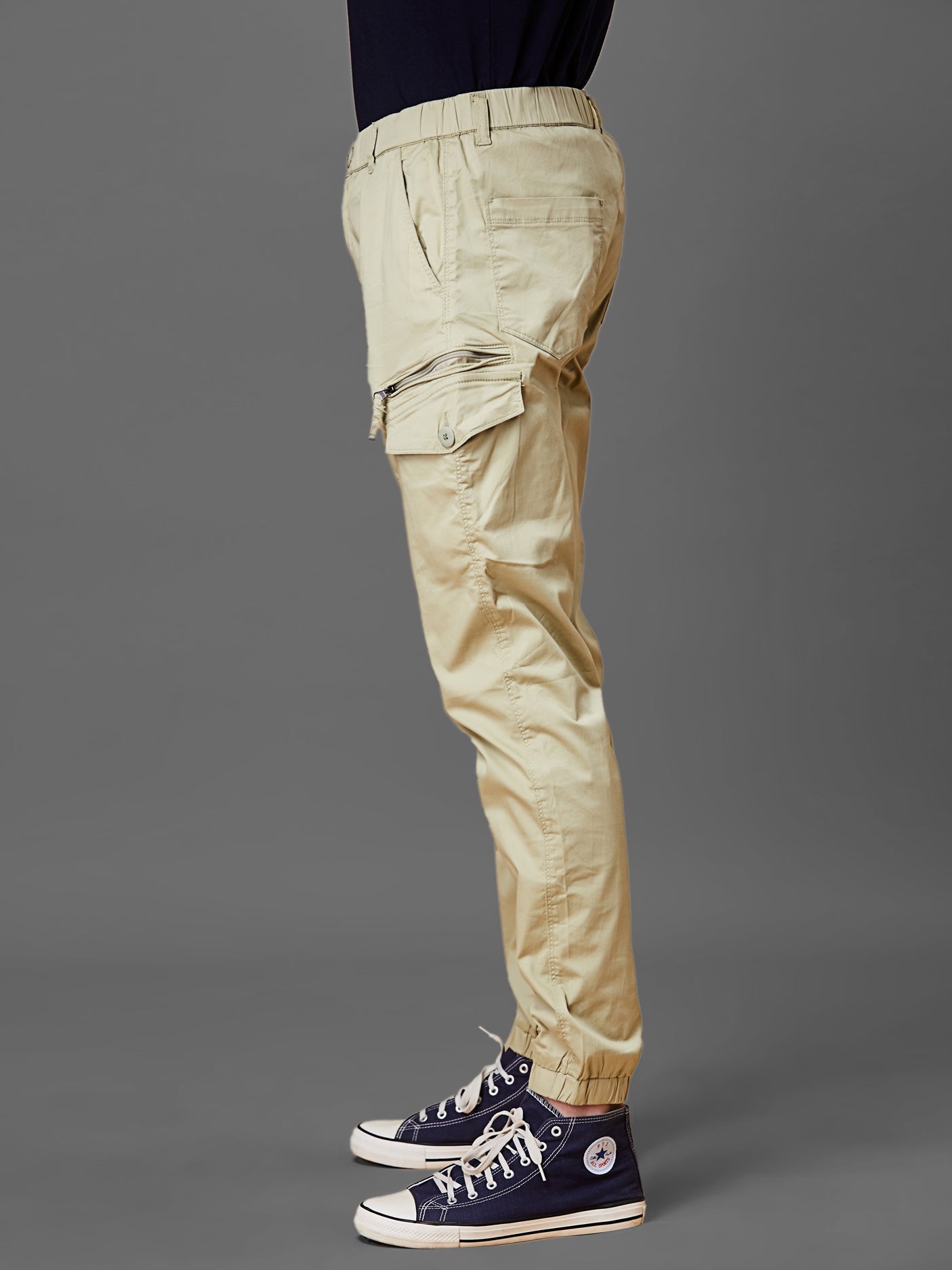 Elasticated Waist Multi Pocket Green Jogger Lounge Pants