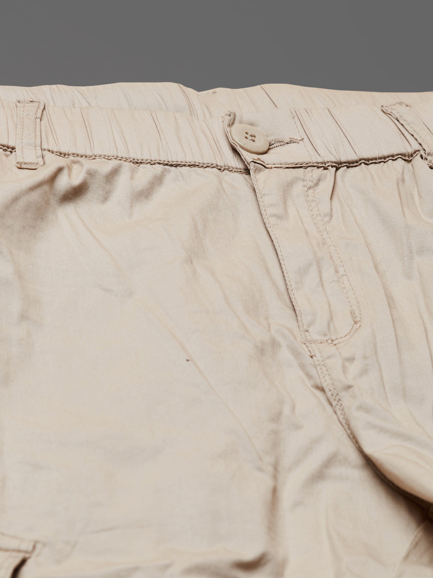 Elasticated Waist Multi Pocket Beige Jogger Lounge Pants